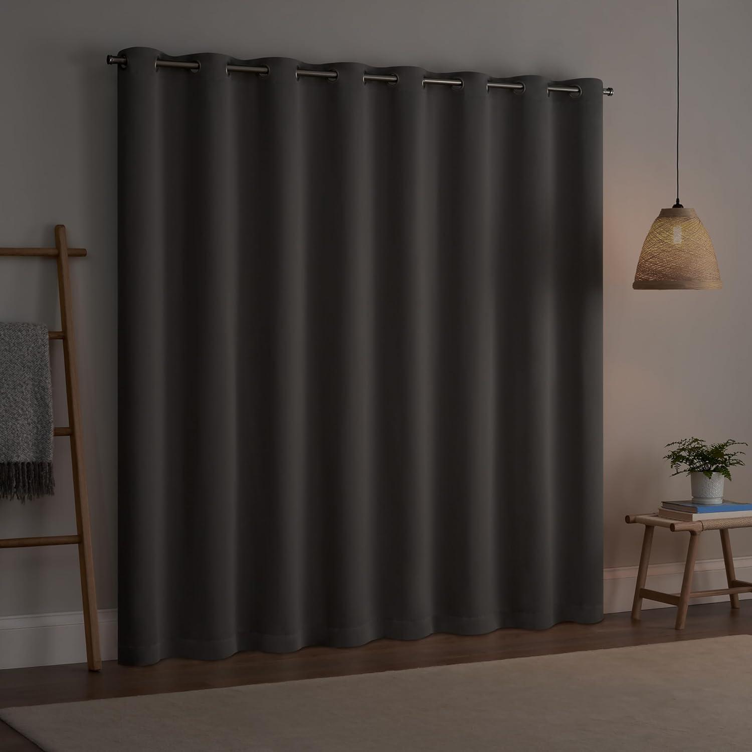Eclipse Blackout Curtains, Darrell Thermaweave Grommet Extra Wide Curtains, Sliding Door Curtains 84 in x 100 in, Grey, Sold as a Single Curtain Panel