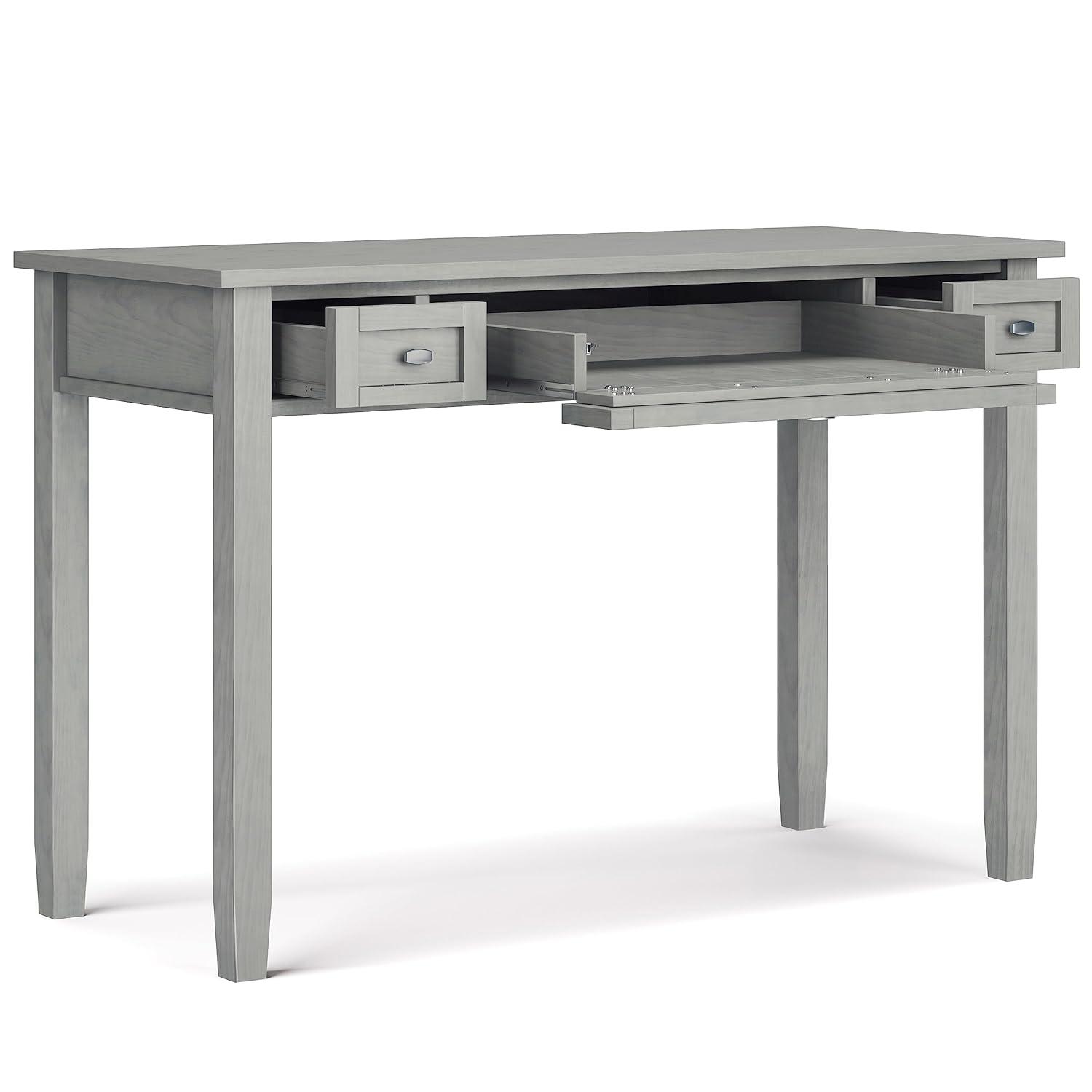 Simpli Home Warm Shaker 48"W Solid Wood Desk, Transitional Style with Keyboard Tray
