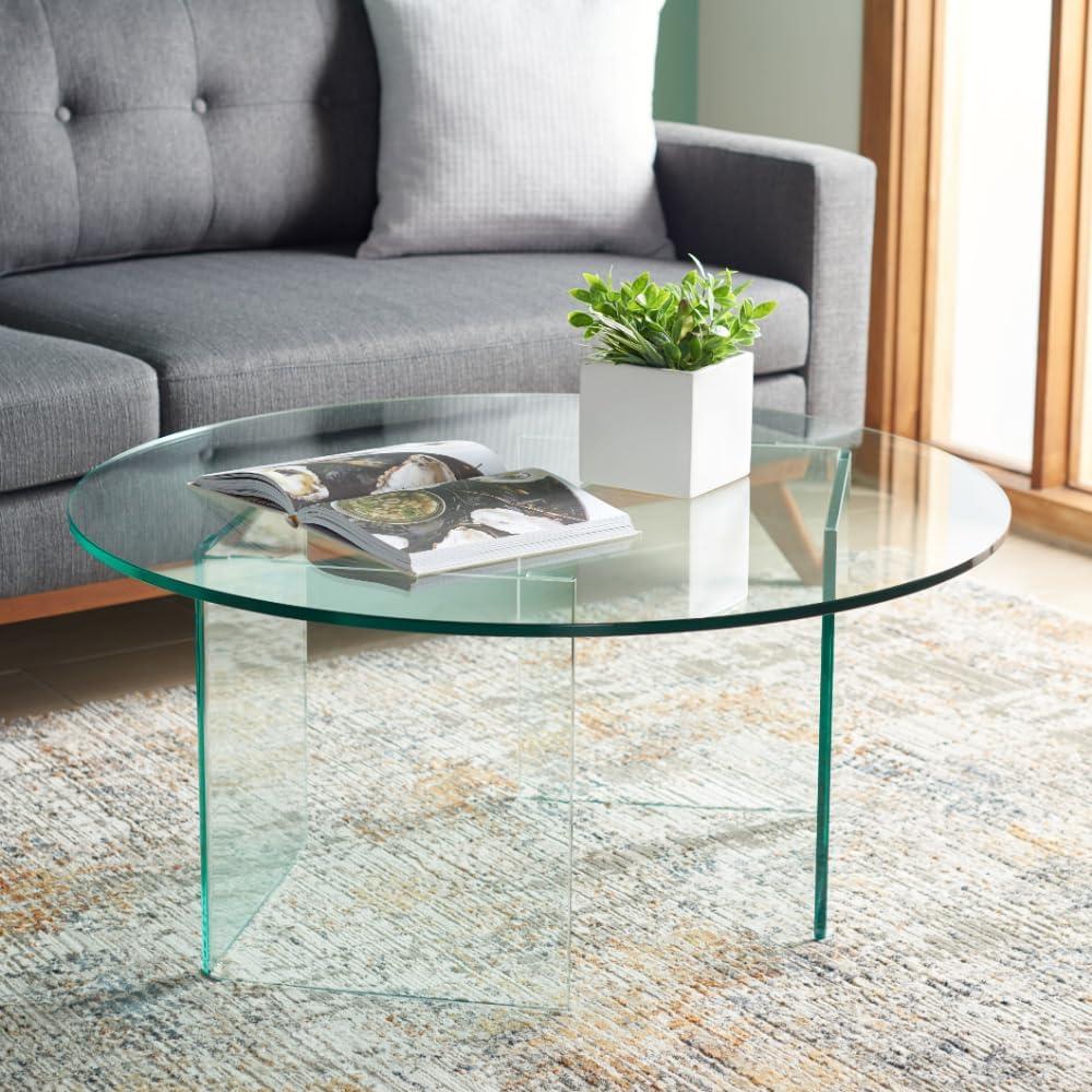 Clear Tempered Glass Round Coffee Table, 35-inch