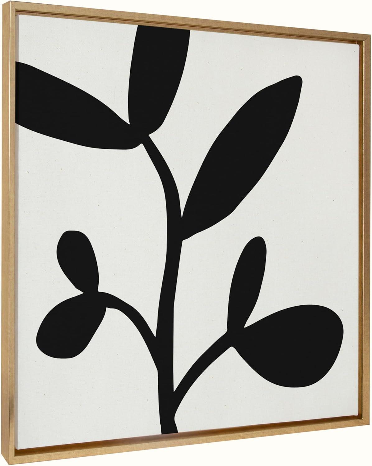 Modern Botanical Neutral Abstract Canvas Wall Art in Gold Frame, 30x30