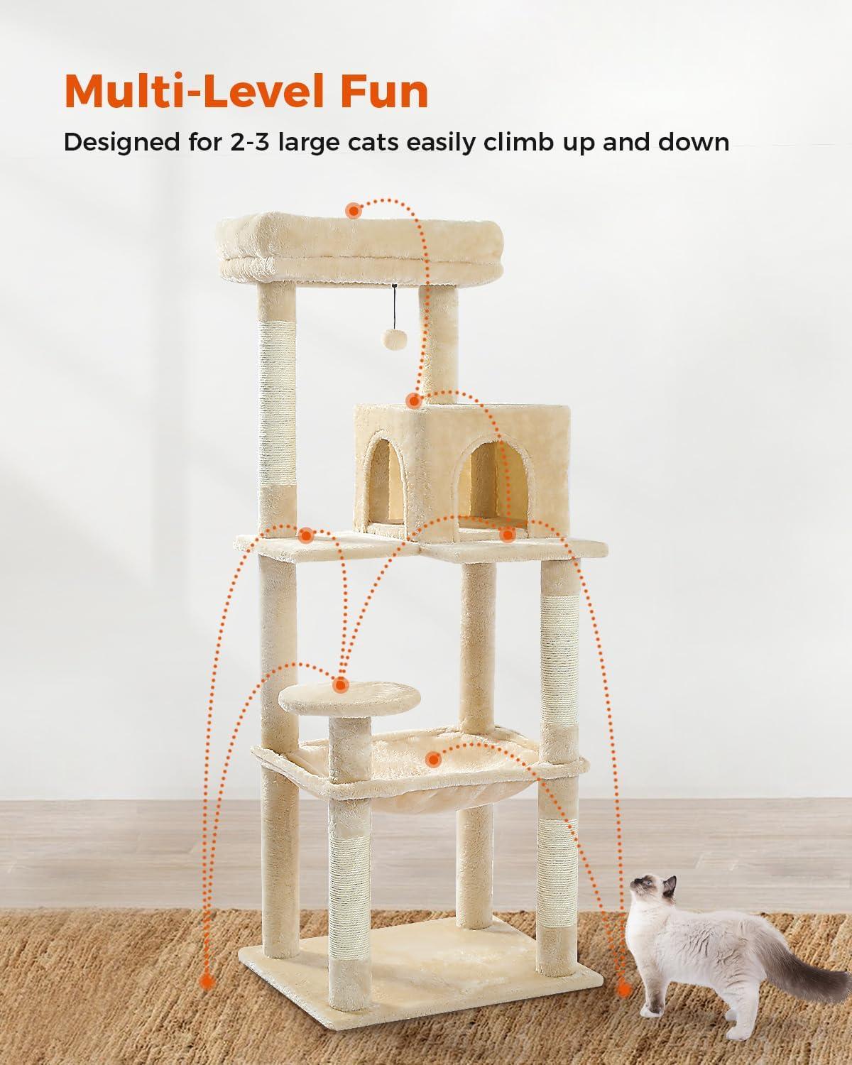 Latitude Run® Indoor Multi-Level Tall Cat Tower With Large Hammock, Scratching Posts, Cozy Condo And Top Perch