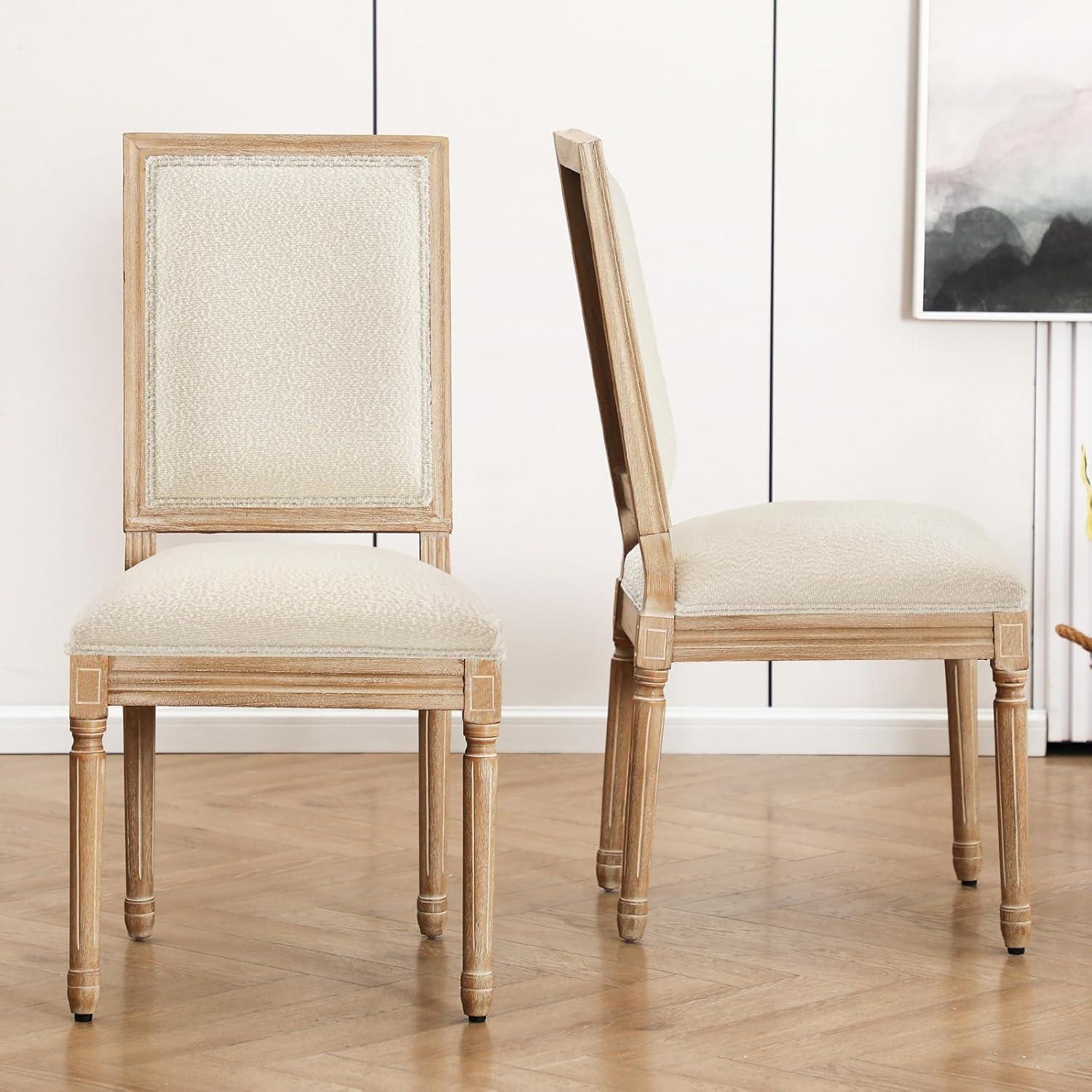 Furniliving French Country Dining Chairs Set of 2, Upholstered Farmhouse Dining Room Chairs, Sherpa Fabric Side Chairs for Kitchen Dining Room, White