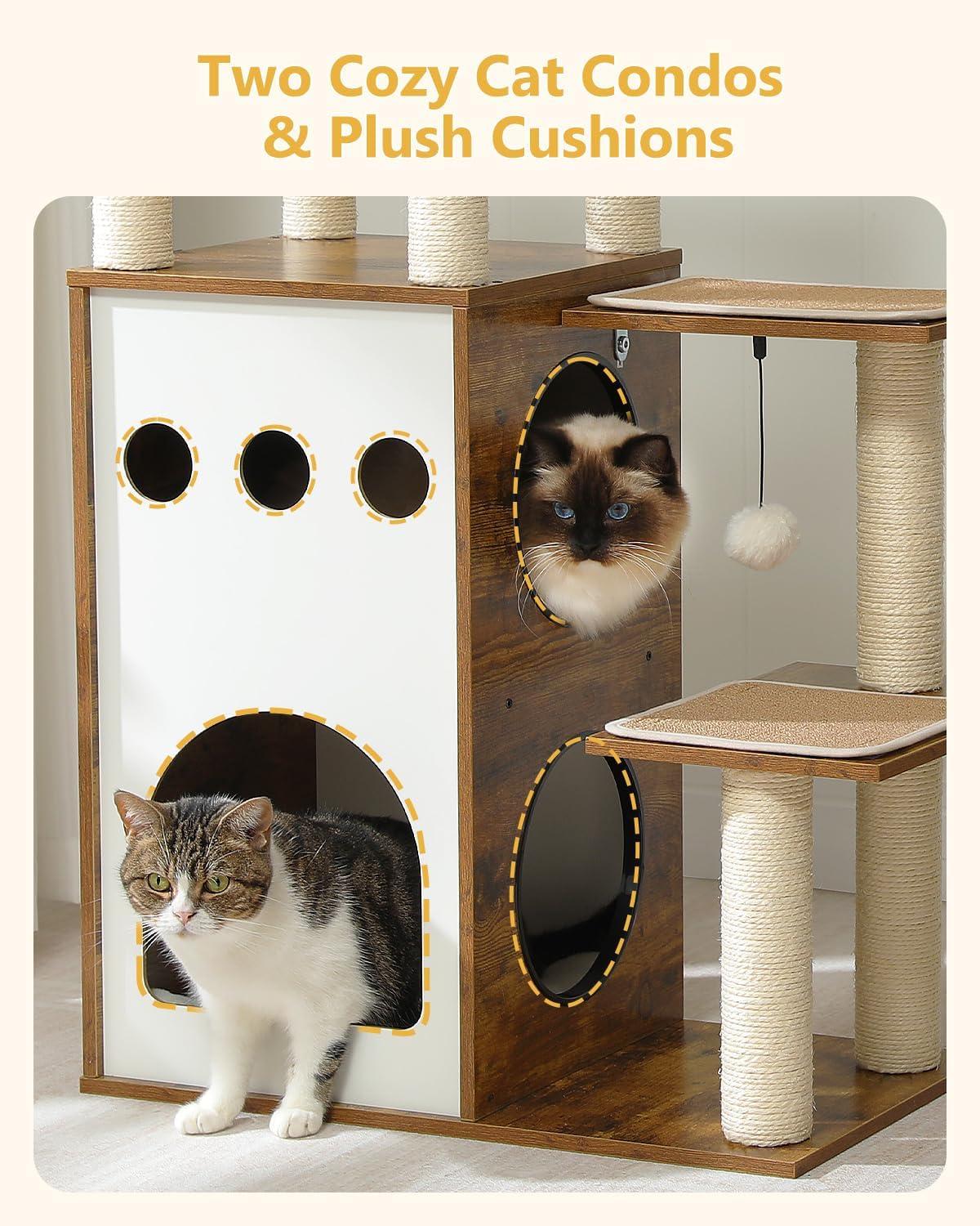 Ivy Bronx Modern Cat Tree Cat Tower With 2-Floor Condo, Scratching Posts, Capsule Nest & Dangling Balls