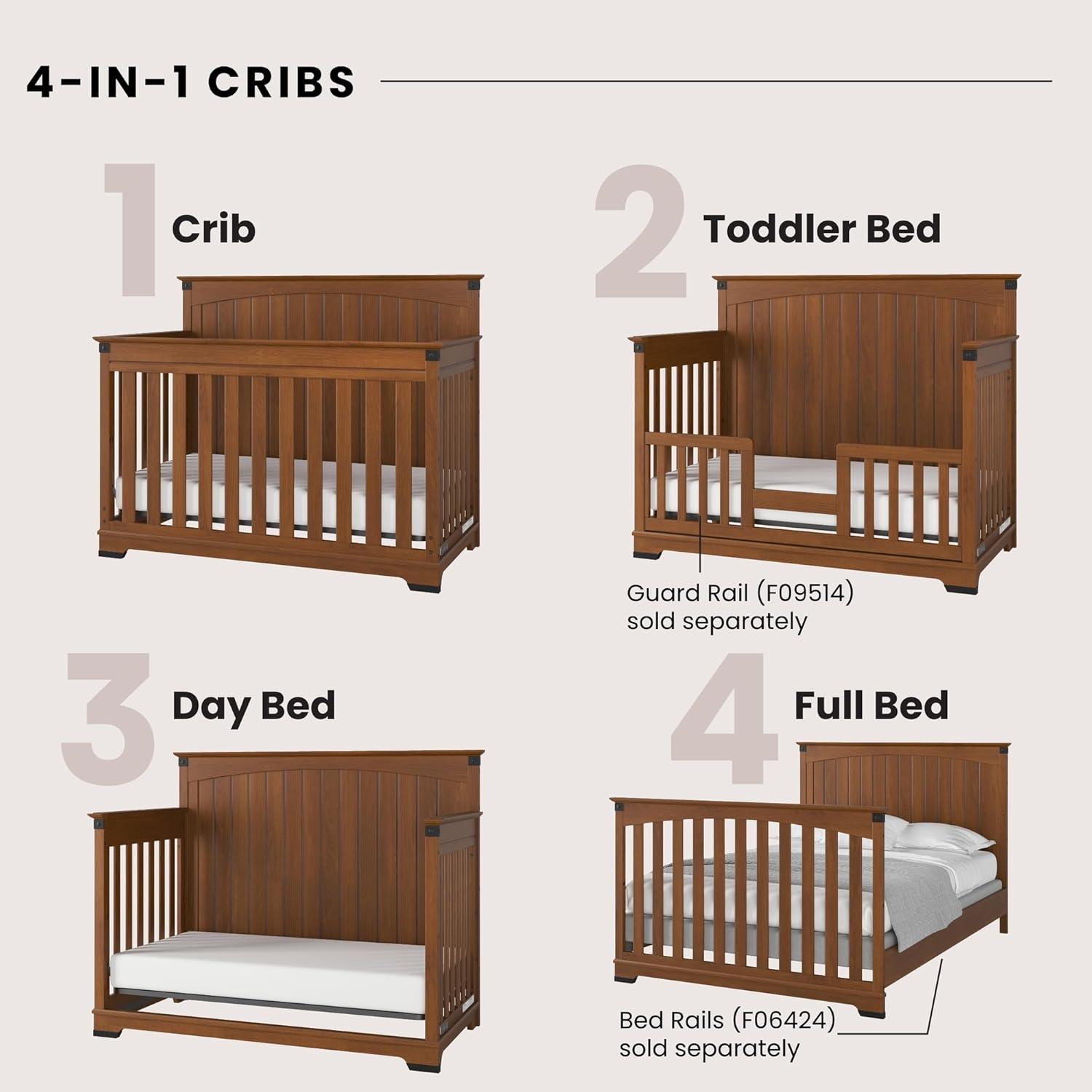 Child Craft Redmond Full Panel Crib, Dresser and Chest Nursery Set, 3-Piece, Includes 4-in-1 Convertible Crib, Dresser and Chest, Grows with Your Baby (Coach Cherry)