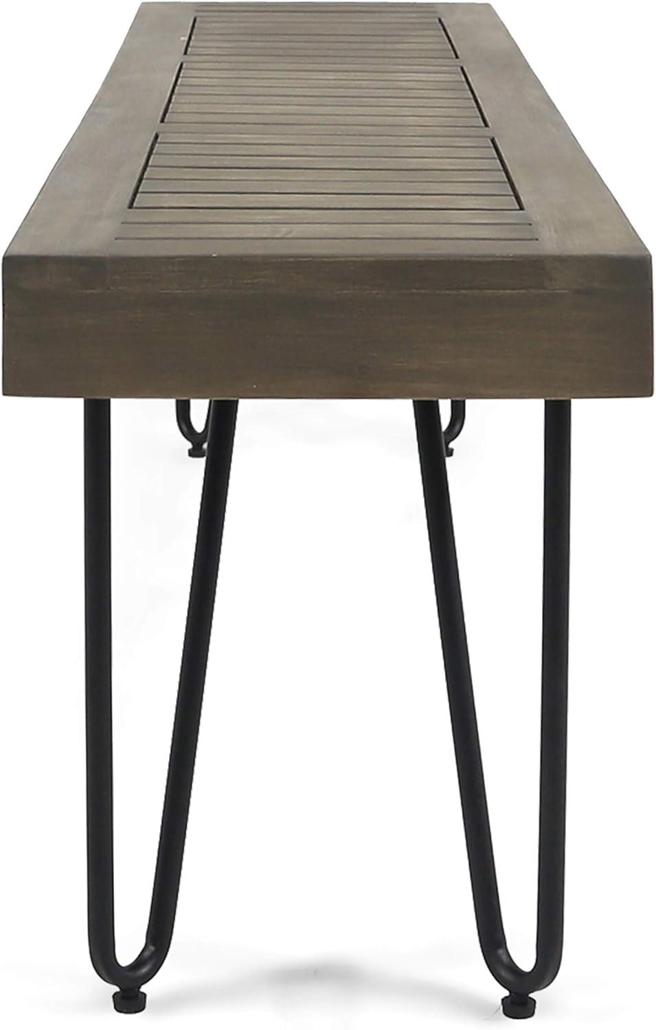 GDF Studio Abbet Outdoor Industrial Wood and Metal Bench, Gray