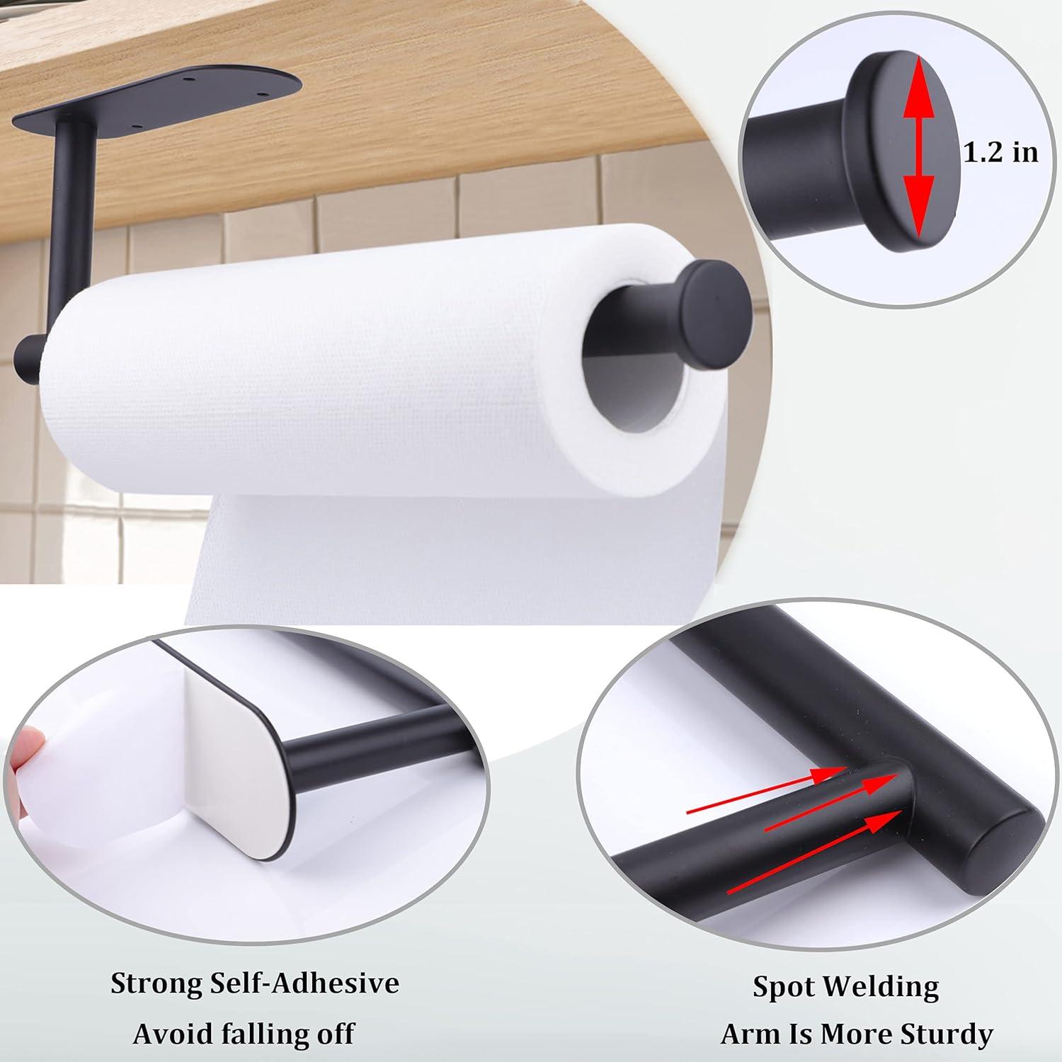 Paper Towel Holder - Under Cabinet Paper Towel Rack for Kitchen、Bathroom,SUS304 Stainless Steel(Matte Black)