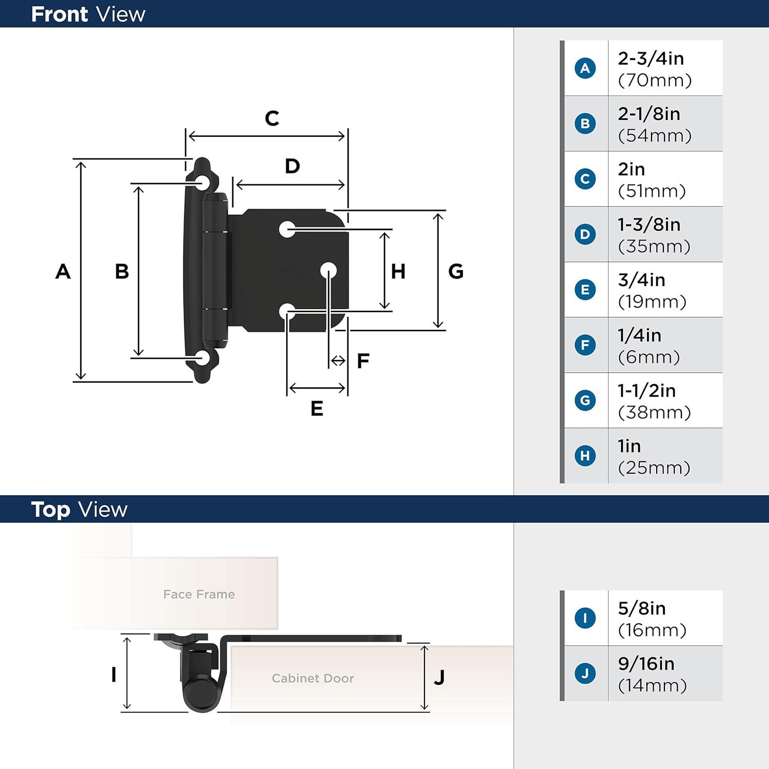 Matte Black Variable Overlay Self-Closing Cabinet Hinges