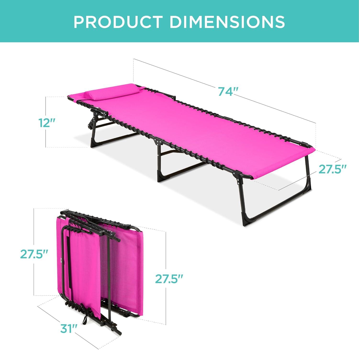 Best Choice Products Patio Chaise Lounge Chair, Outdoor Portable Adjustable Pool Recliner w/ Pillow - Dark Pink