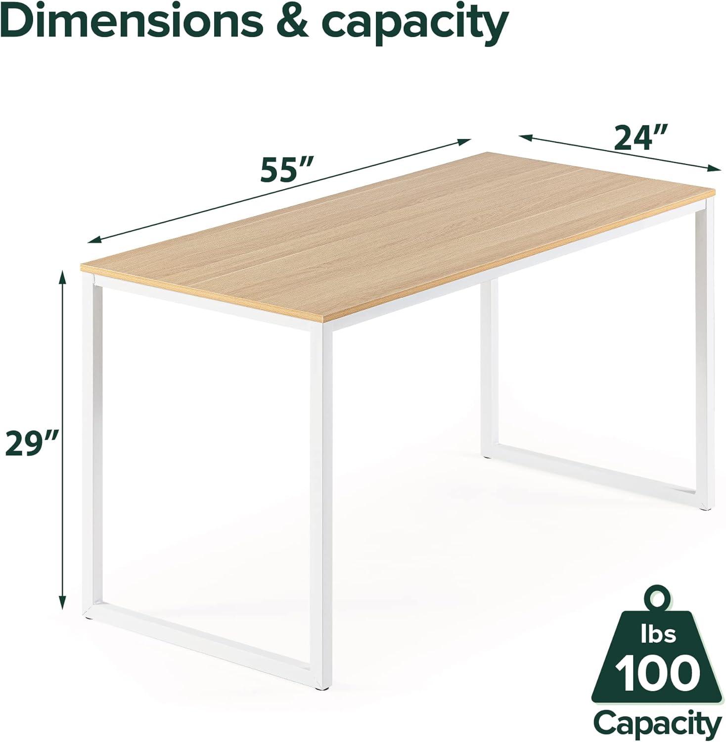 Natural Wood and White Steel Frame 55" Rectangular Desk