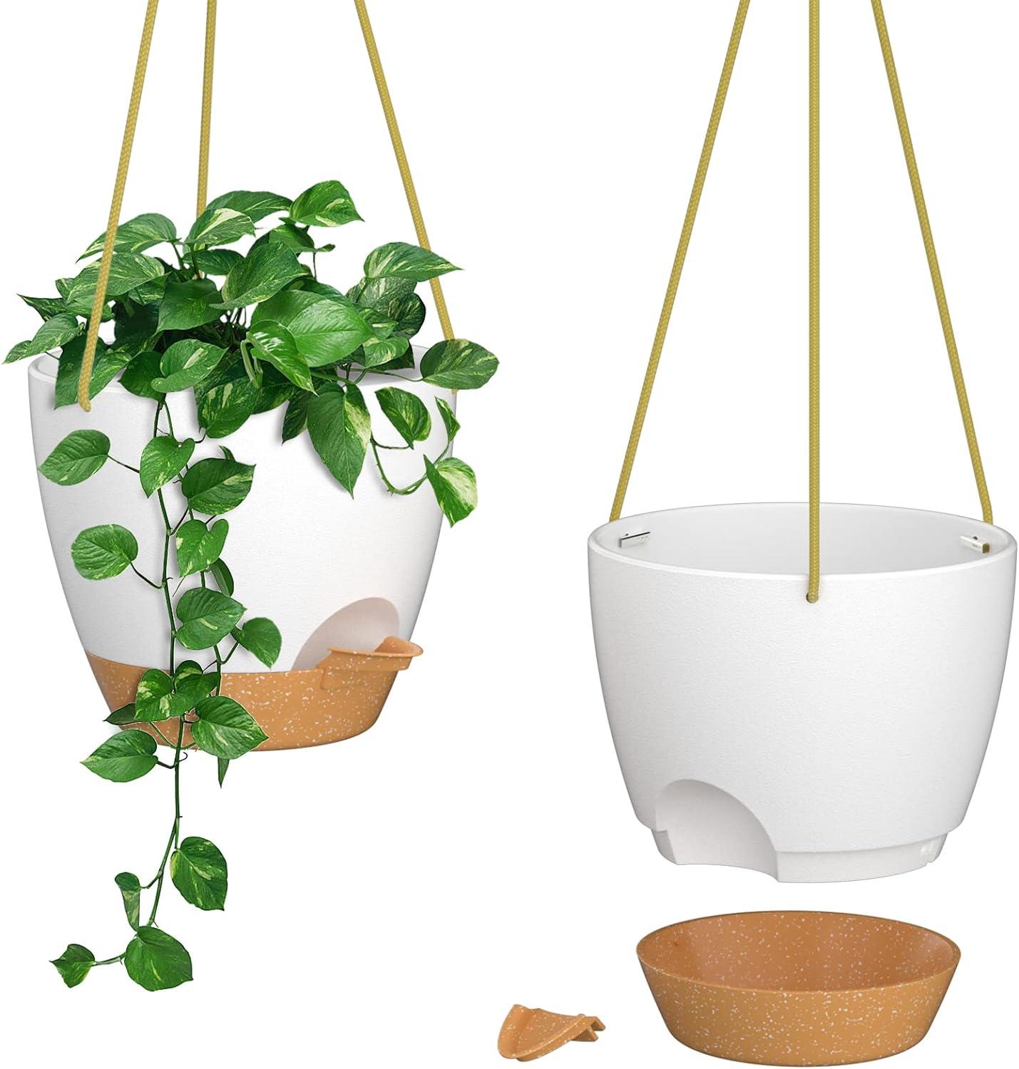 White and Terracotta Self-Watering Hanging Planters, 2-Pack