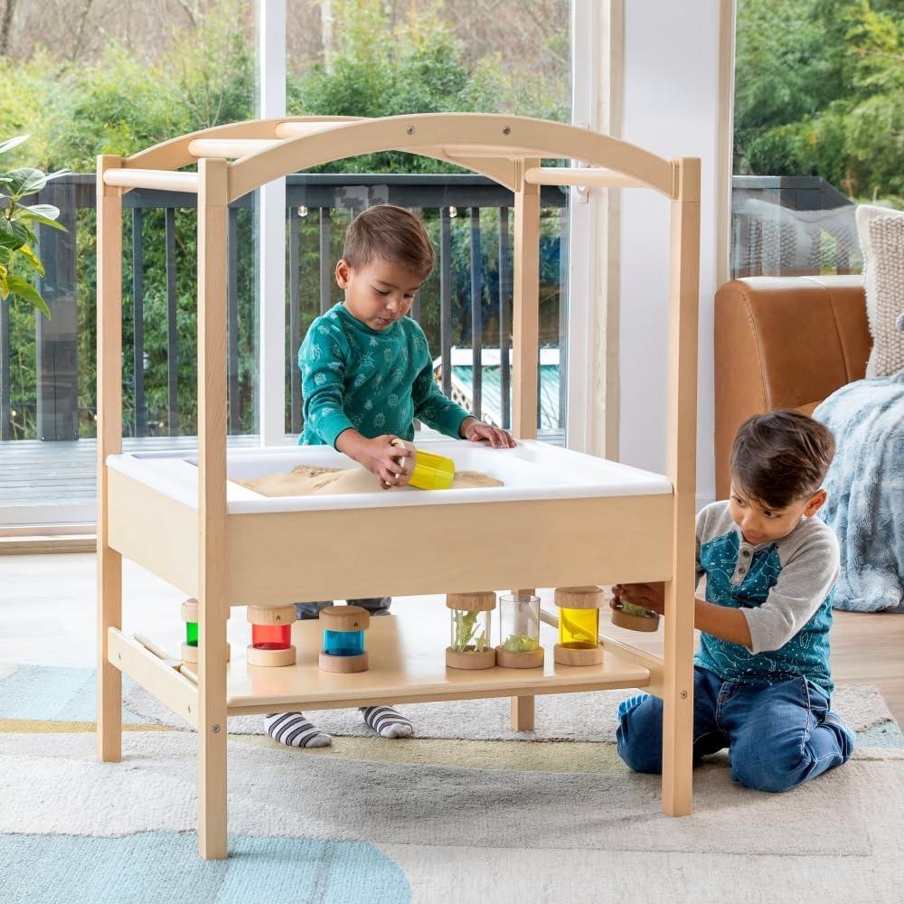 Natural Wood Kids' Sensory Table with Canopy and Bin