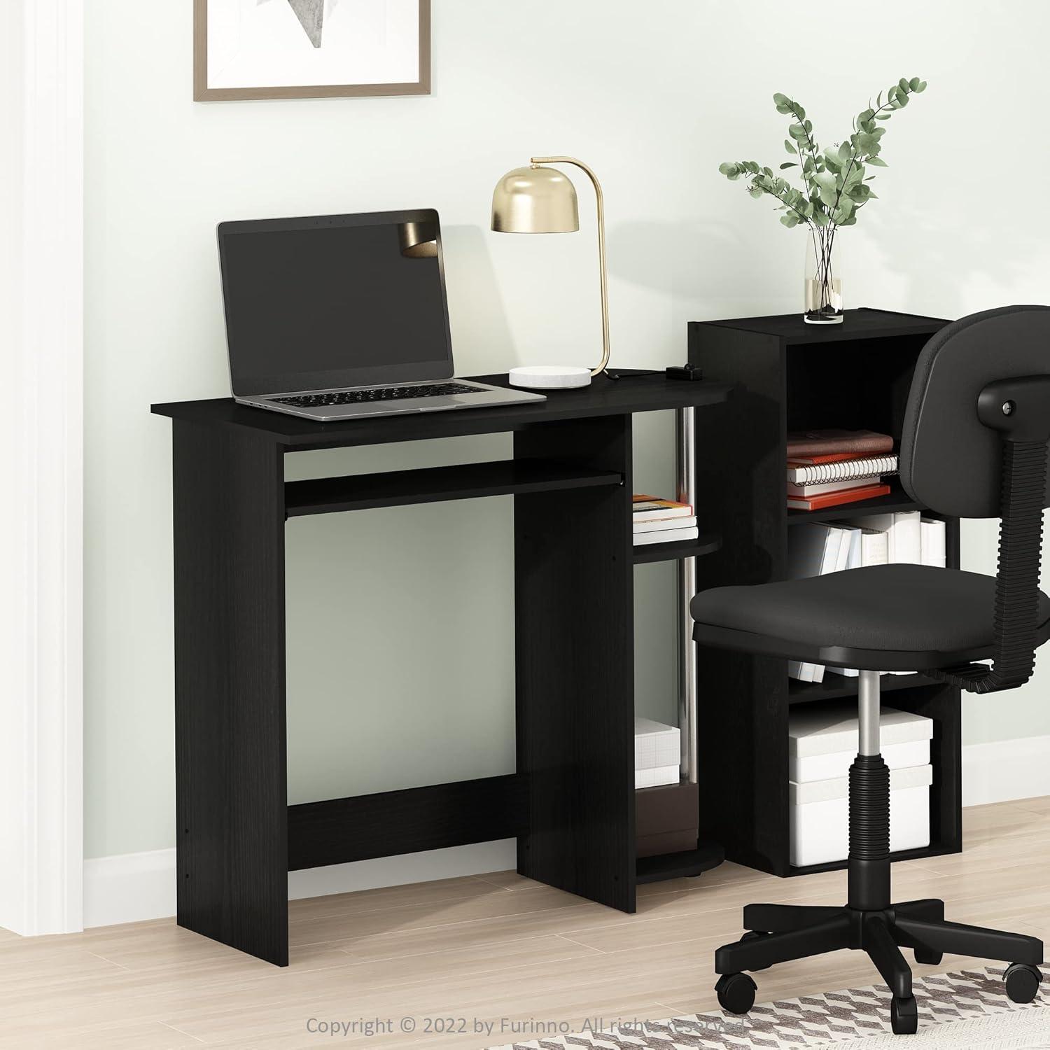 Americano and Stainless Steel Compact Computer Desk with Keyboard Tray