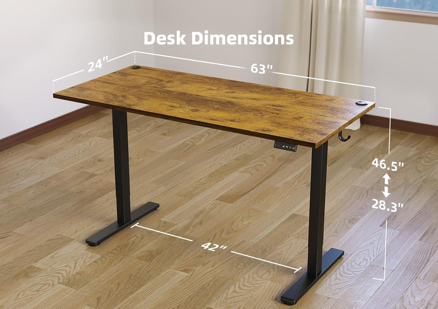 Rustic Brown Adjustable Height Standing Desk with Cup Holder and Headphone Hook