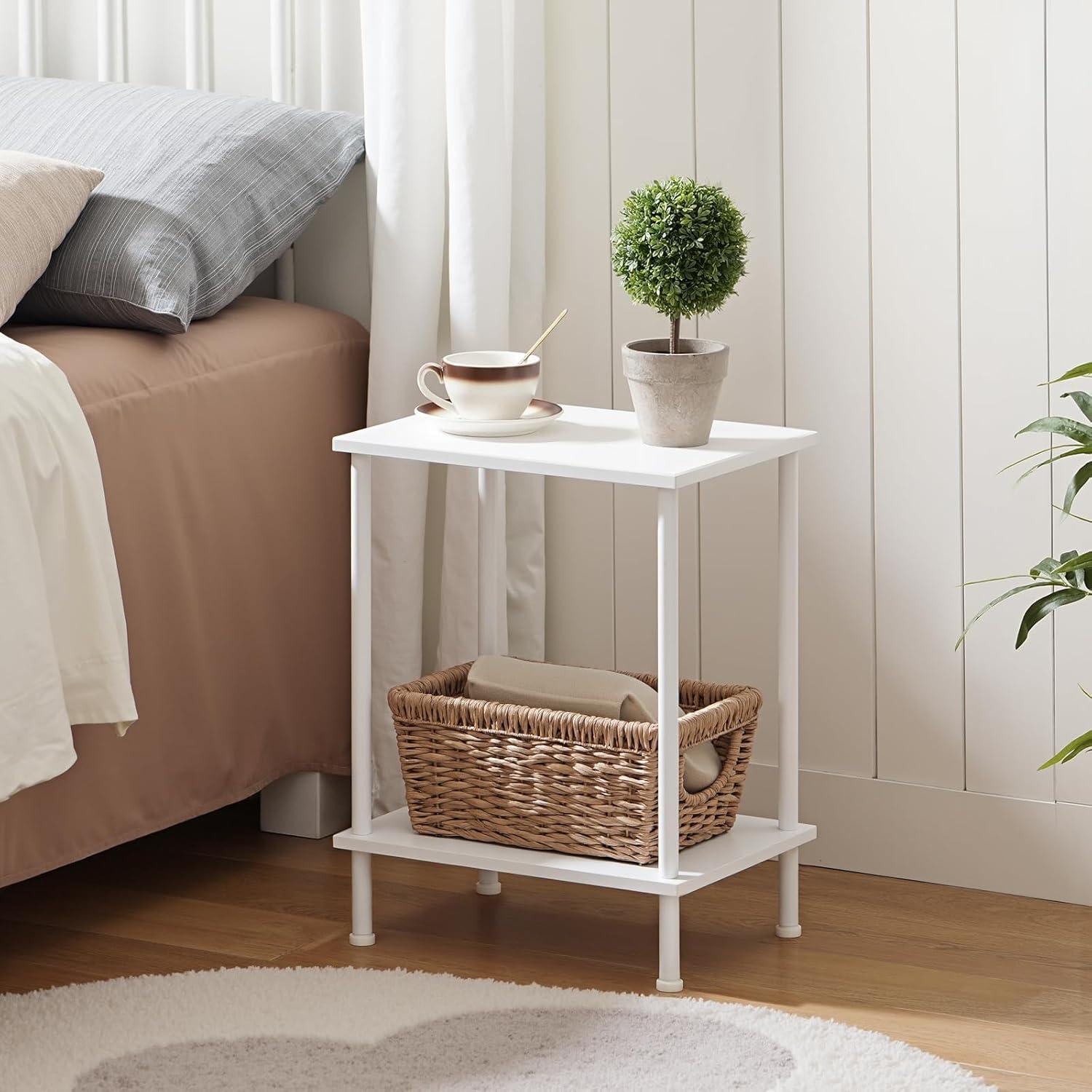 White Metal Rectangular End Tables with Storage Shelves