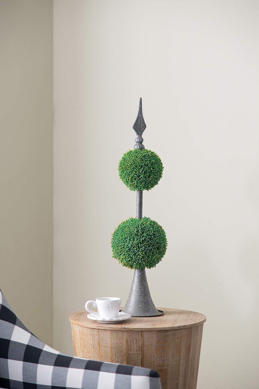 A&B Home Boxwood Ball Topiary with Metal Finial Stand Double Sphere 26 Inch Tall Indoor Outdoor House Decoration