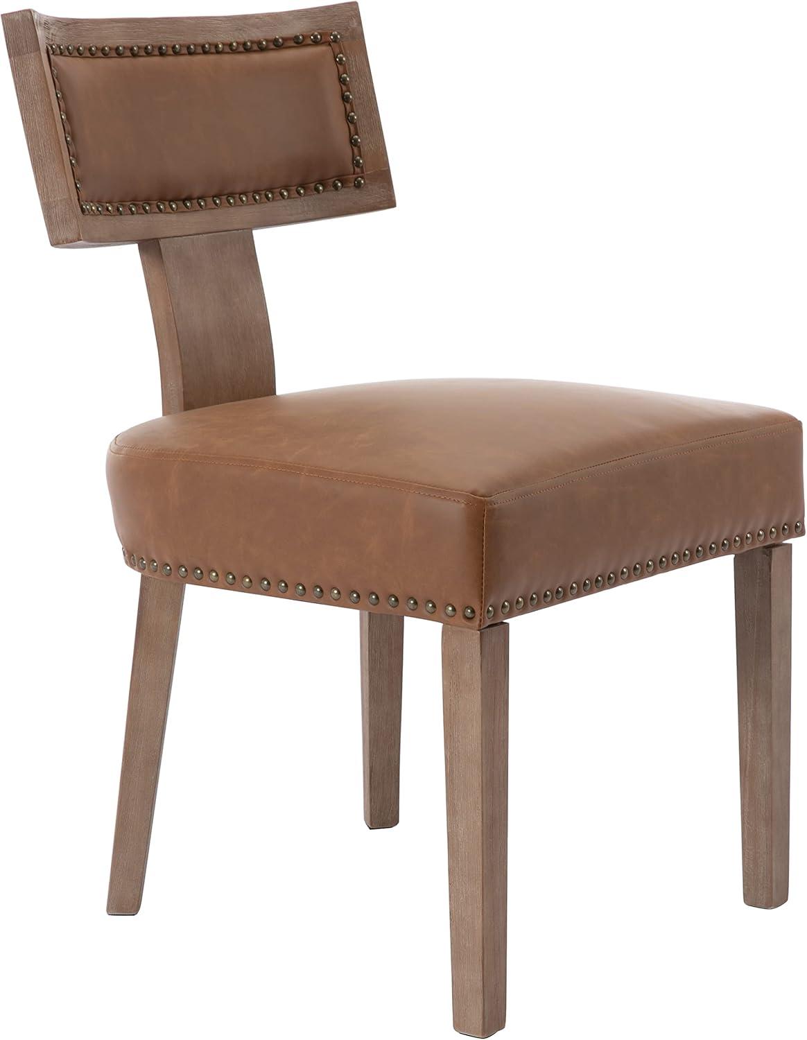 Gracie Oaks Inelda Mid Century Upholstered Dining Chairs Side Chairs Farmhouse Faux Leather Dining Chair with Wood Legs (Set of 2)