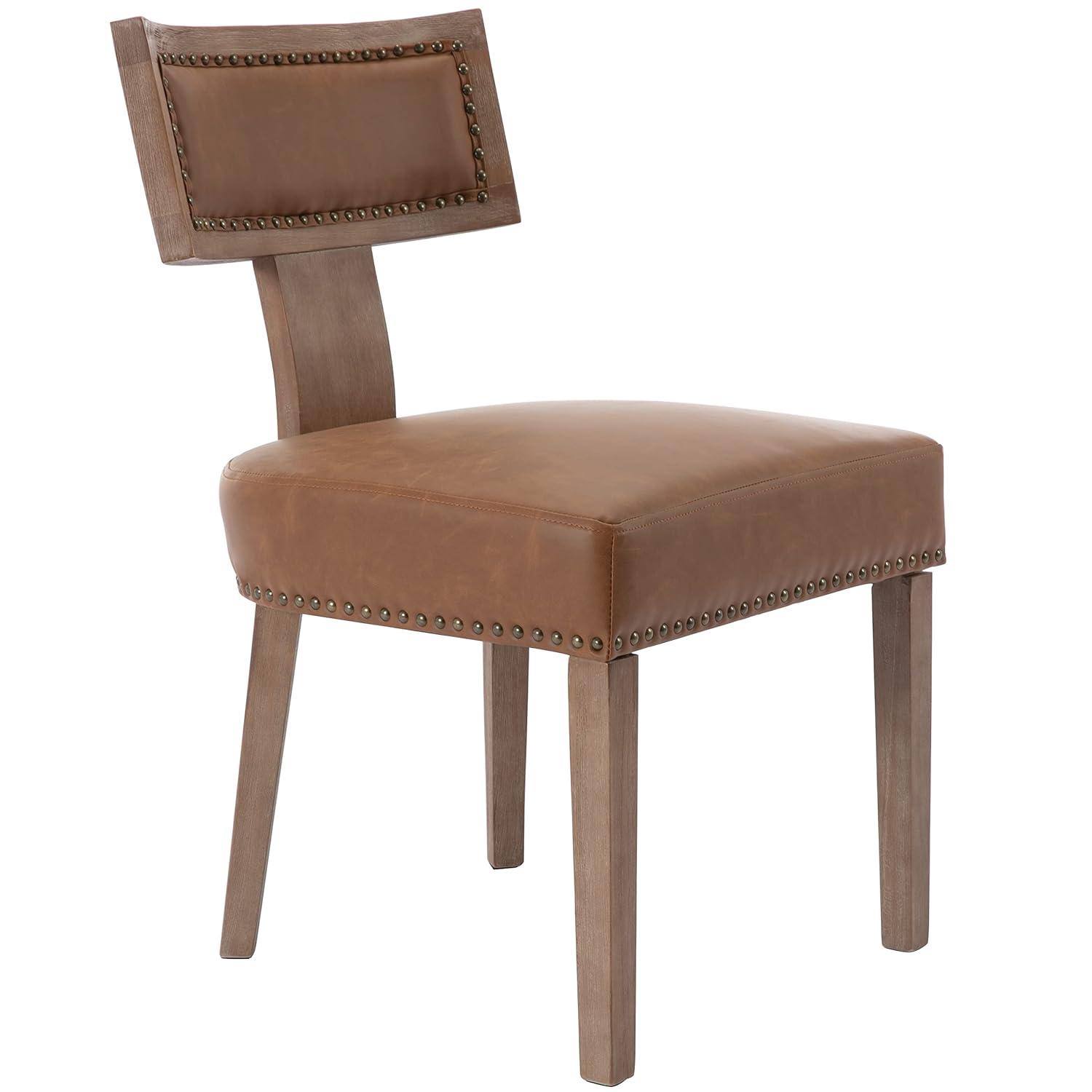 Gracie Oaks Inelda Mid Century Upholstered Dining Chairs Side Chairs Farmhouse Faux Leather Dining Chair with Wood Legs (Set of 2)