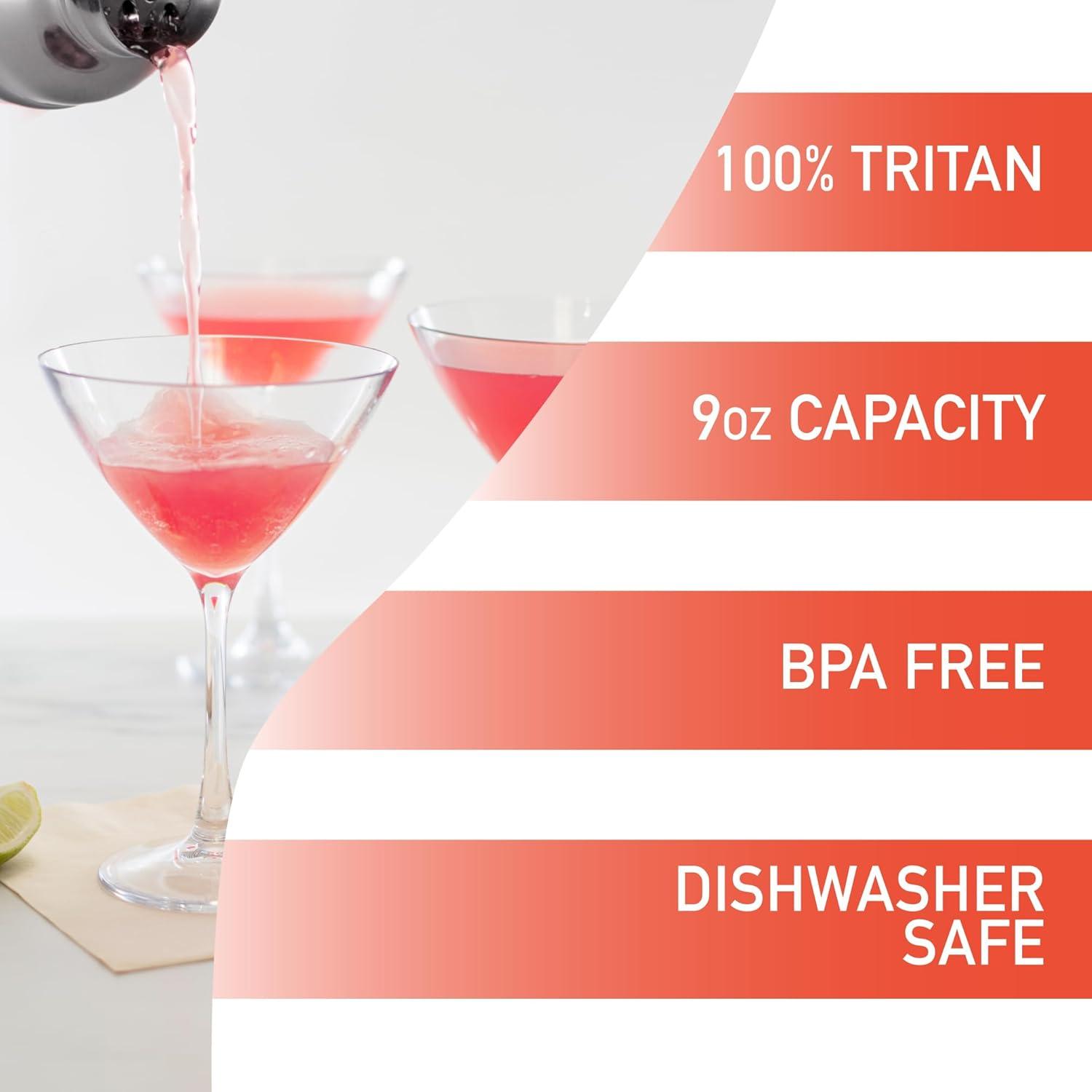 D'Eco Unbreakable Martini Glasses (4pk, 9 oz Tritan Glassware) Reusable Glasses- Great for Galentine's Day - Valentine's Day Gift Idea