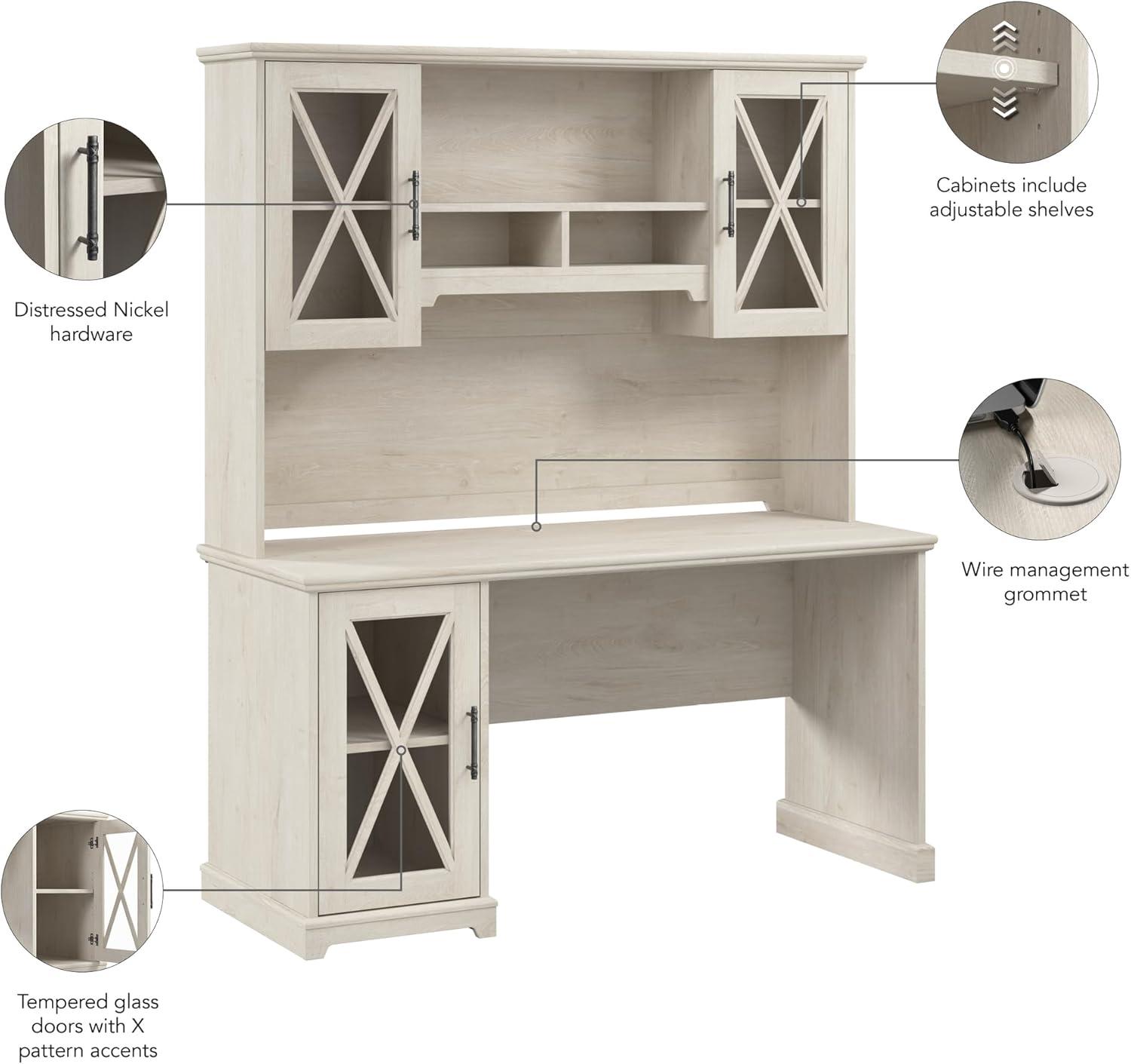 Bush Lennox Engineered Wood Desk with Storage Cabinet in Linen White Oak