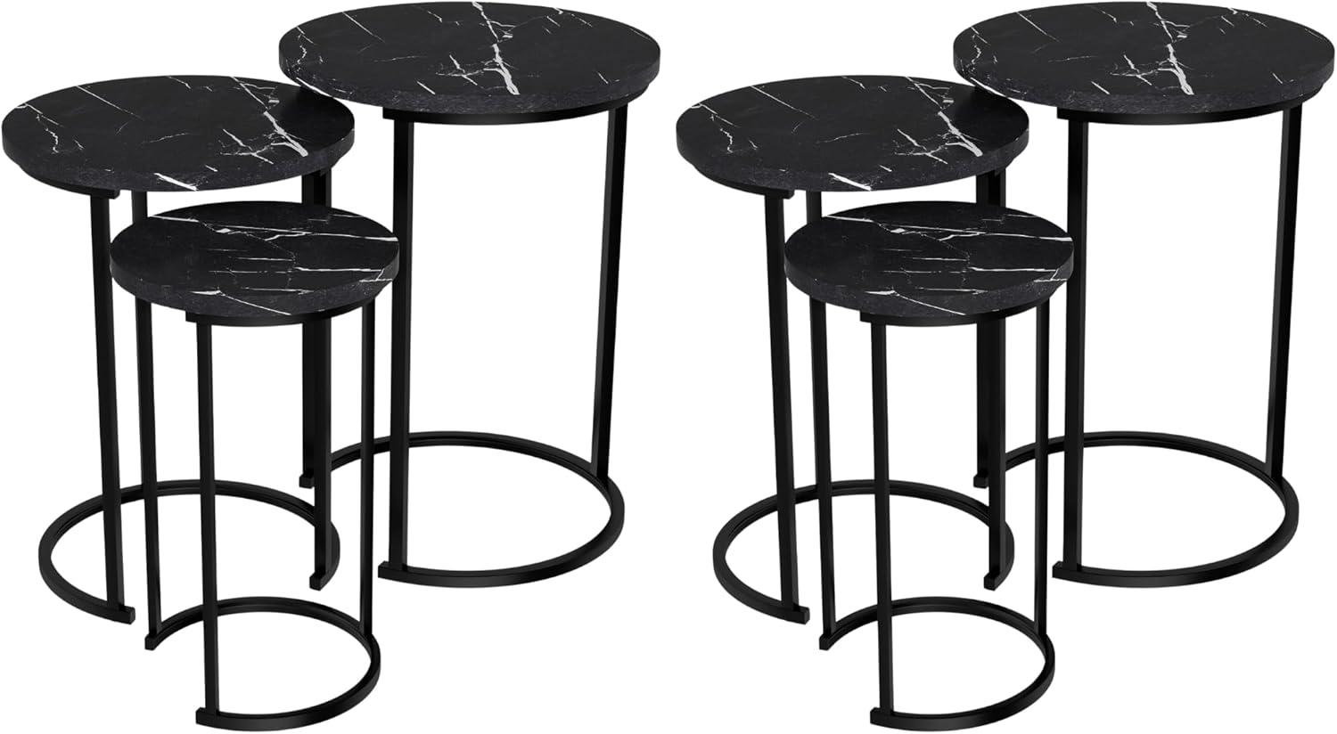 Black Faux Marble and Metal Round Nesting Tables Set of 3