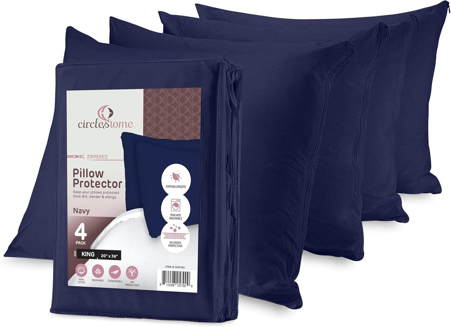 Circles Home 100% Cotton Breathable Pillow Protector with Zipper (4 Pack)