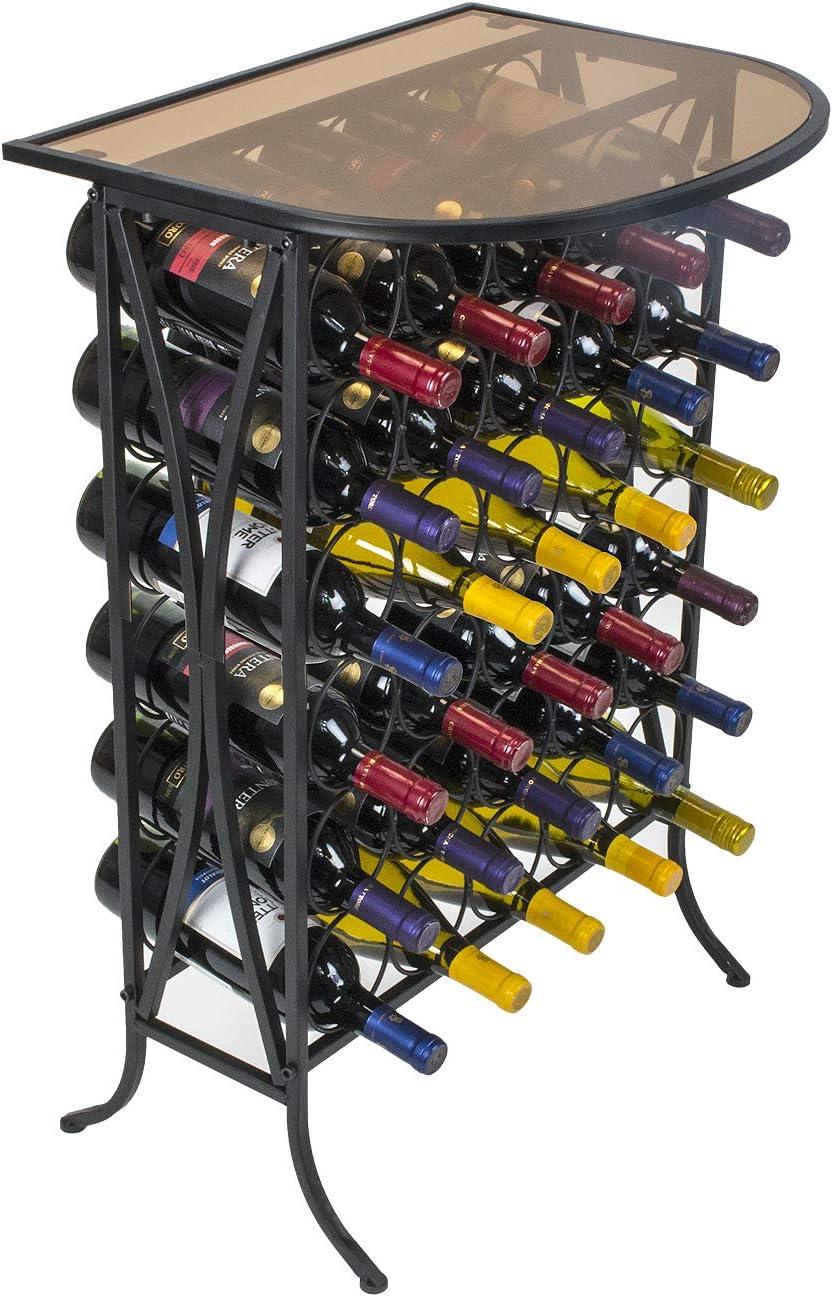 Sorbus Wine Rack Stand Bordeaux Chateau Style with Glass Table - Holds 30 Bottles