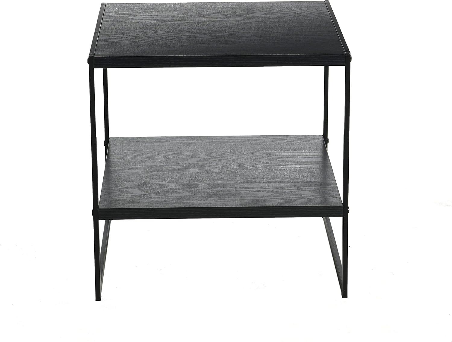 Household Essentials Jamestown Square Side End Table with Storage Shelf Black Oak Wood Grain and Black Metal