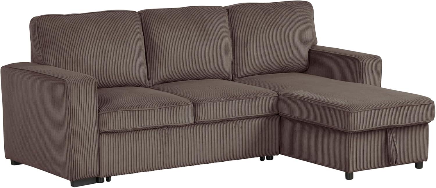 HOMES: Inside + Out Paeke Sleeper Sectional Sofa Corduroy with Storage Chaise and Reversible Brown