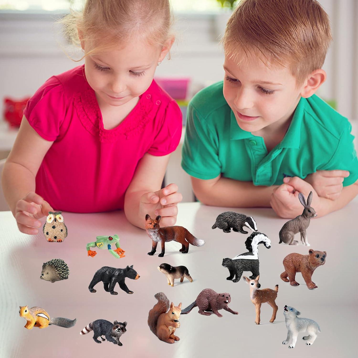 16PCS Forest Animals Baby Figures, Woodland Creatures Figurines, Miniature Toys Cake Toppers Cupcake Toppers Birthday Gift for Kids