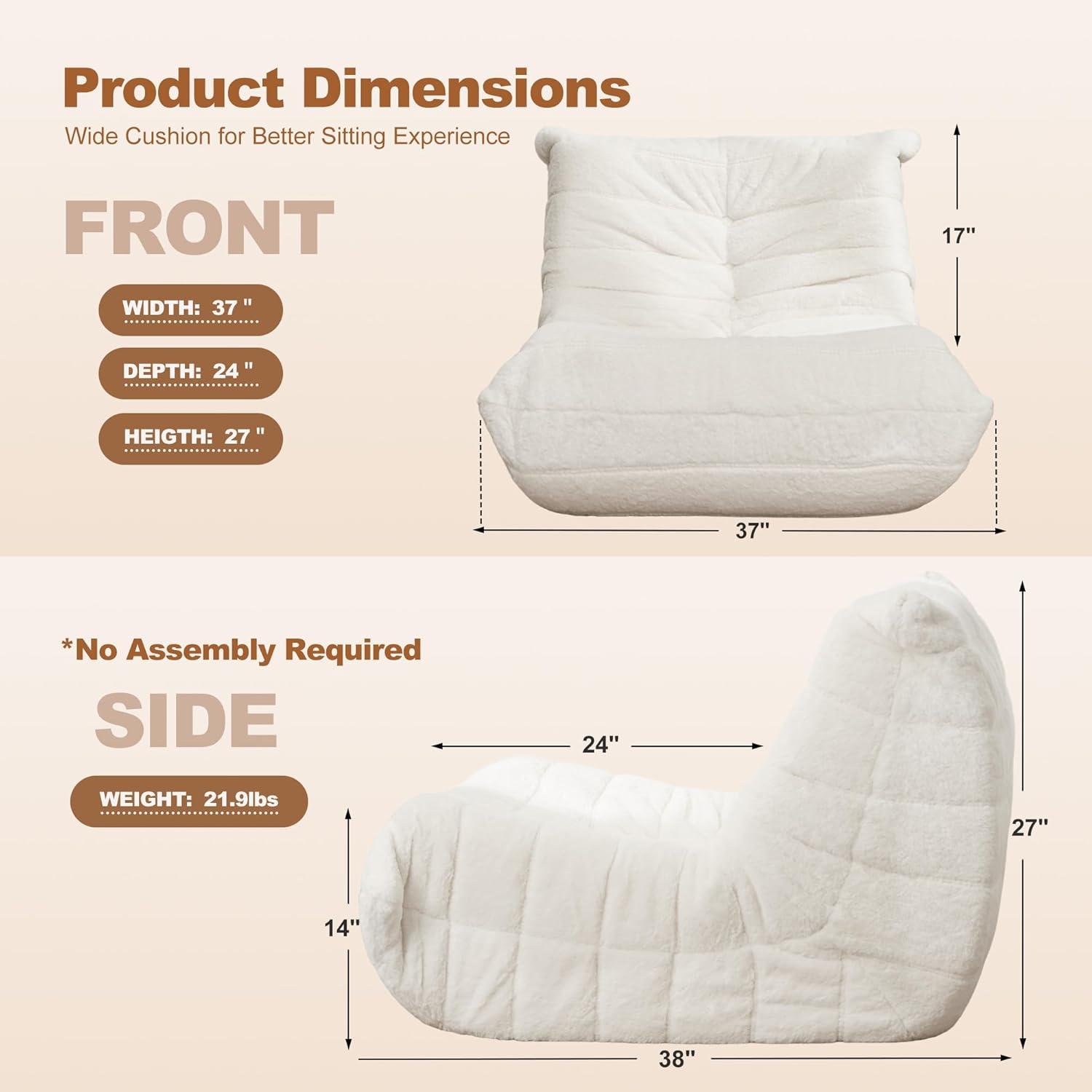 Bean Bag Chair Big Sofa Beanbag Chair for Adults Fireside Chair Bean Bag Lounger with Memory Foam Filled for Home,Apartment or Gaming Venue (White Plush)