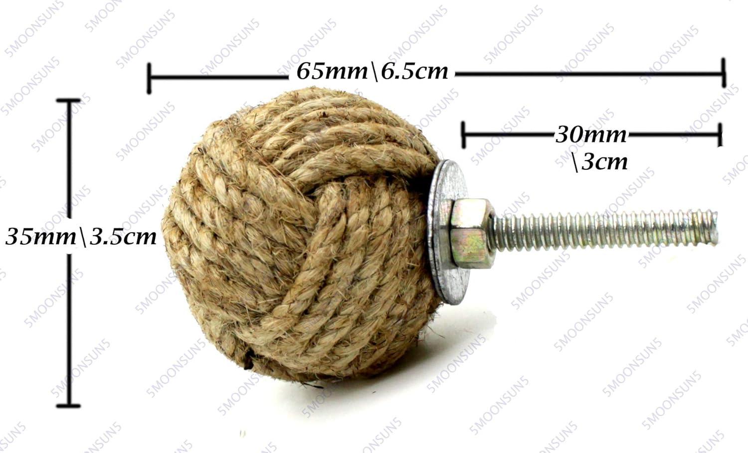 5MoonSun5's Jute Knobs Rope Knot Drawer Pulls and Knobs Pull and Push Handle Knobs for Cabinets, Wardrobes & Kitchen Cupboards Nautical knob Hardware Vintage Decor, 35 mm (Pack of 4)