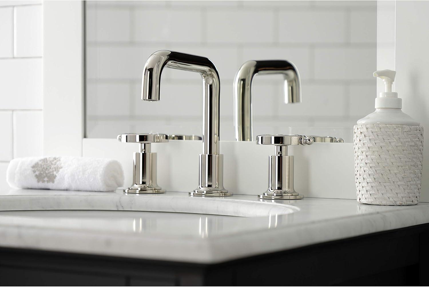 Kingston Brass Belknap Two-Handle 3-Hole Deck Mount Widespread Bathroom Faucet with Push Pop-Up Drain