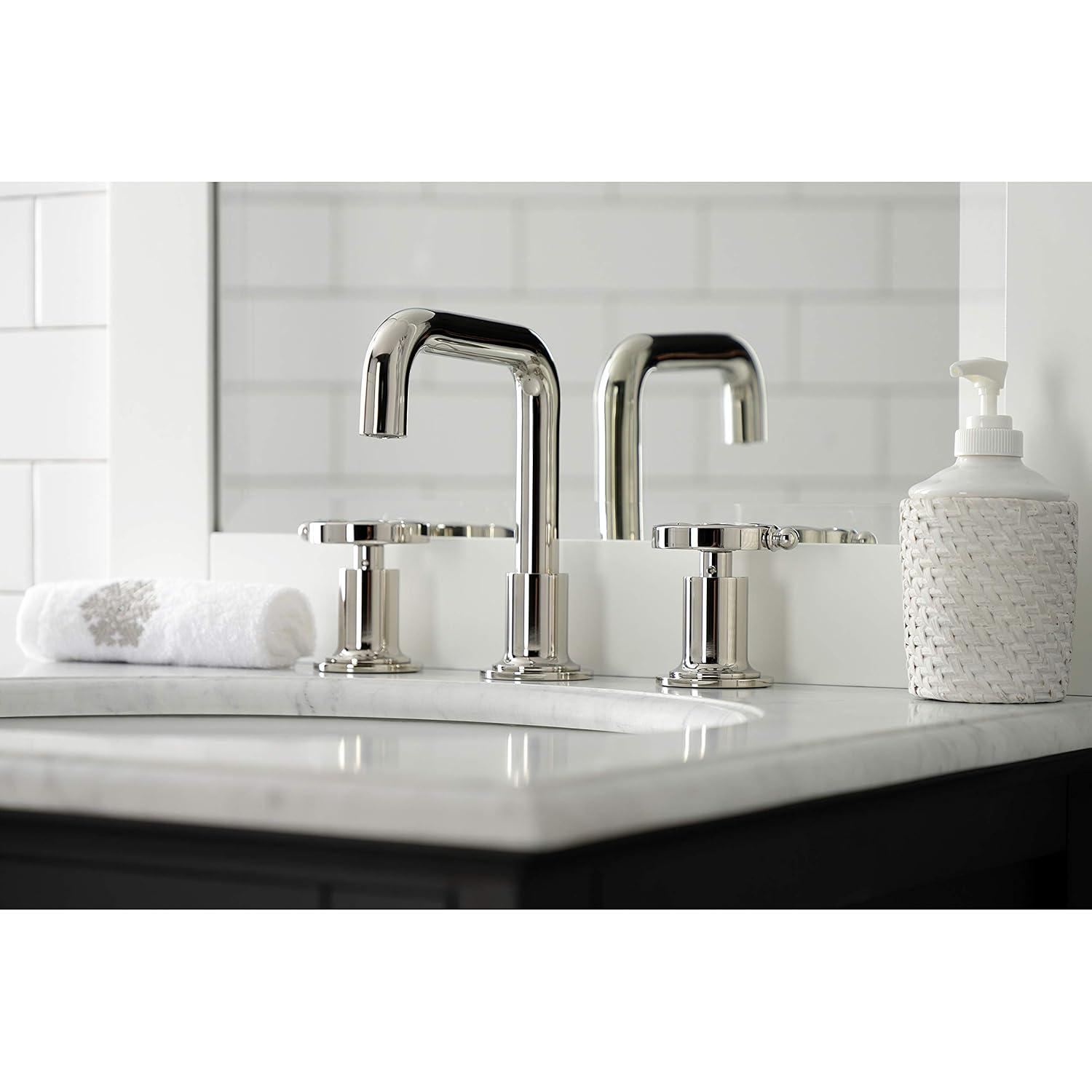 Kingston Brass Belknap Two-Handle 3-Hole Deck Mount Widespread Bathroom Faucet with Push Pop-Up Drain