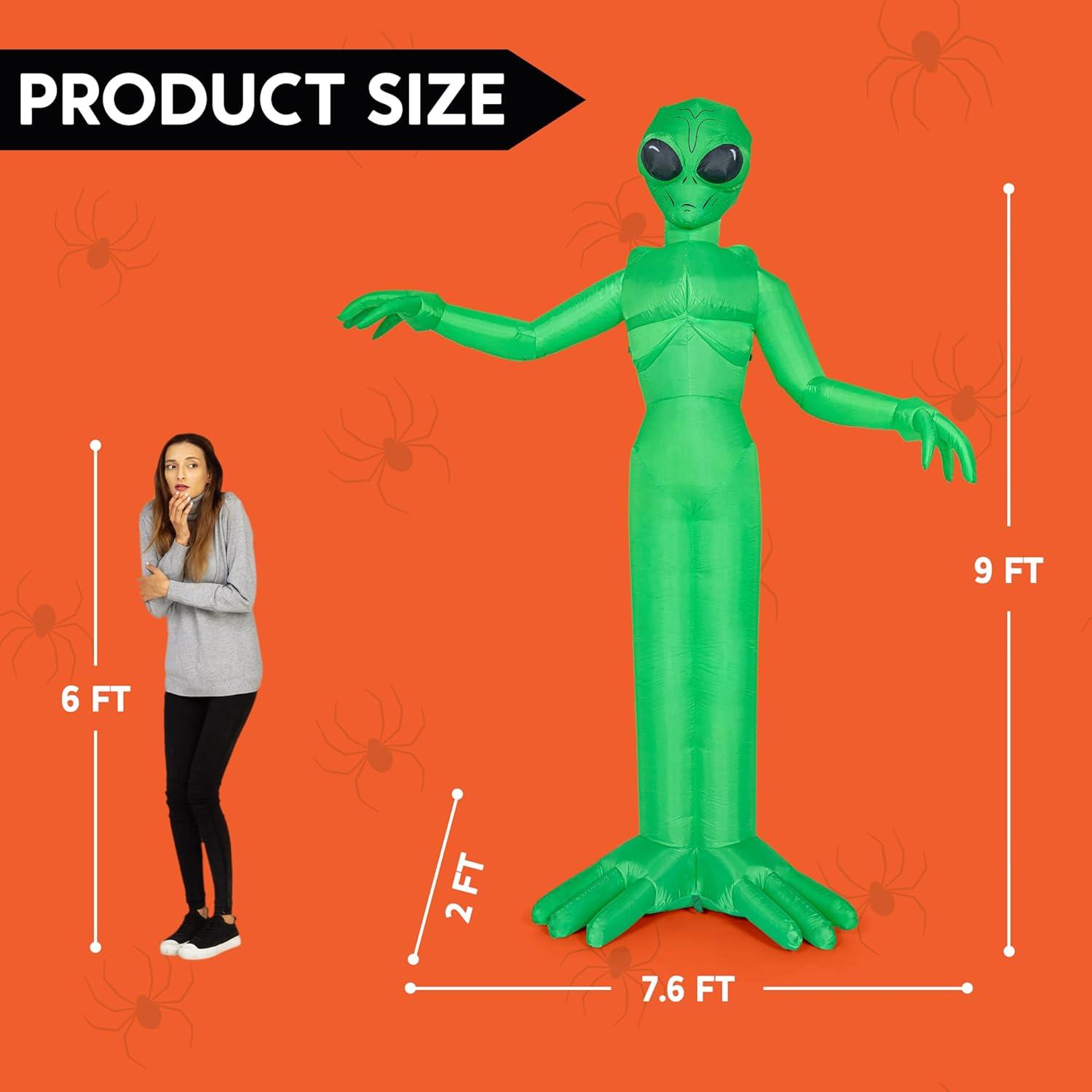 9 FT Tall Bright Green Inflatable Alien with LEDs