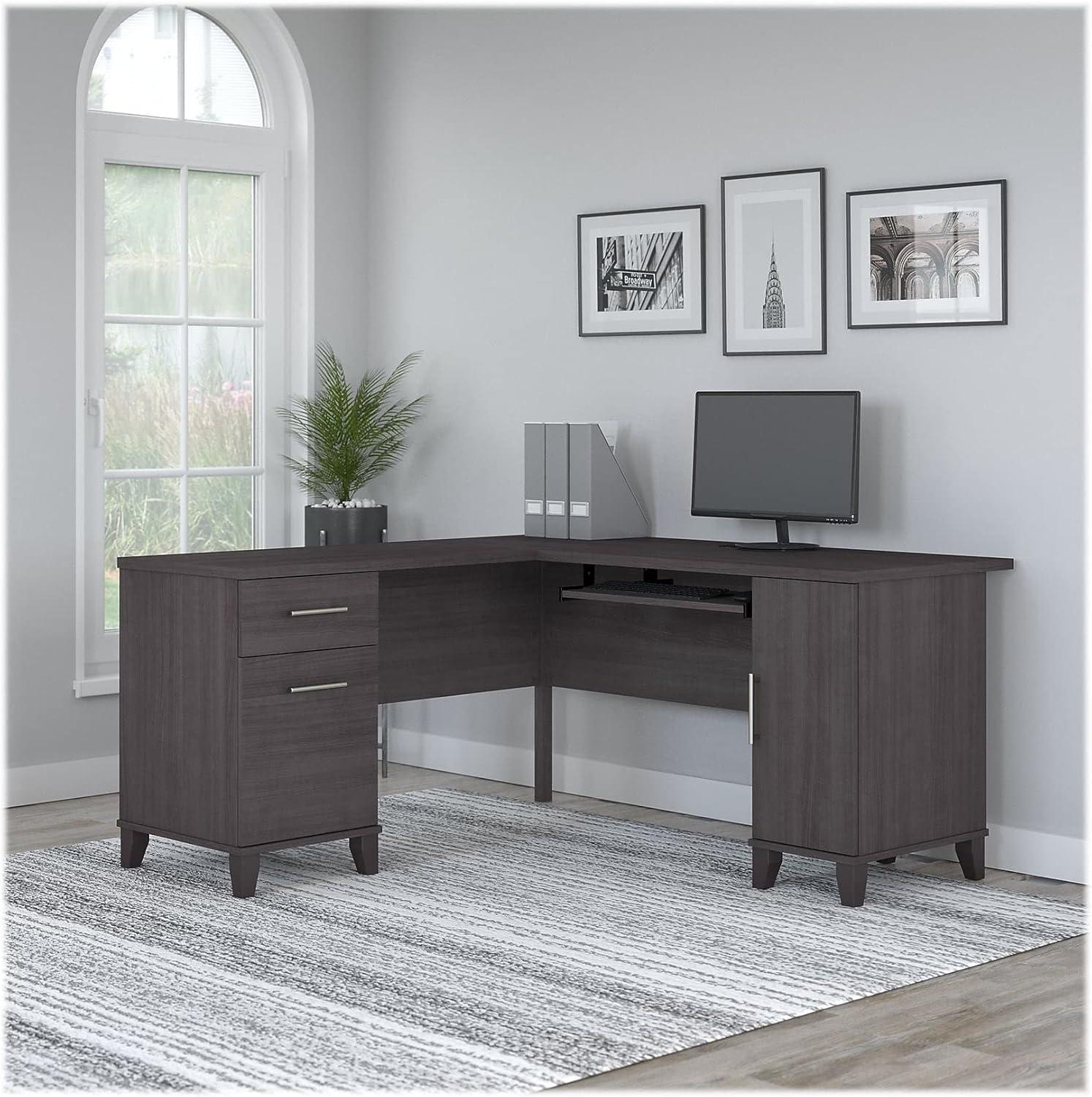 Bush Furniture Somerset 60" L Shaped Desk with Storage, Storm Gray