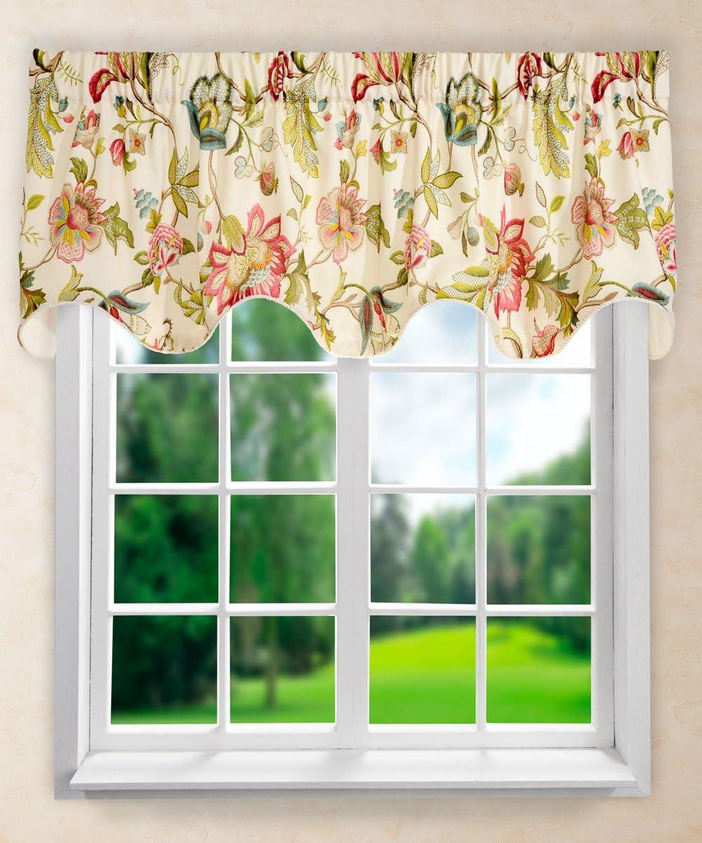 Ellis Curtain Brissac High Quality Room Darkening Natural Color Lined Scallop Window Valance - 70 x 17, Red