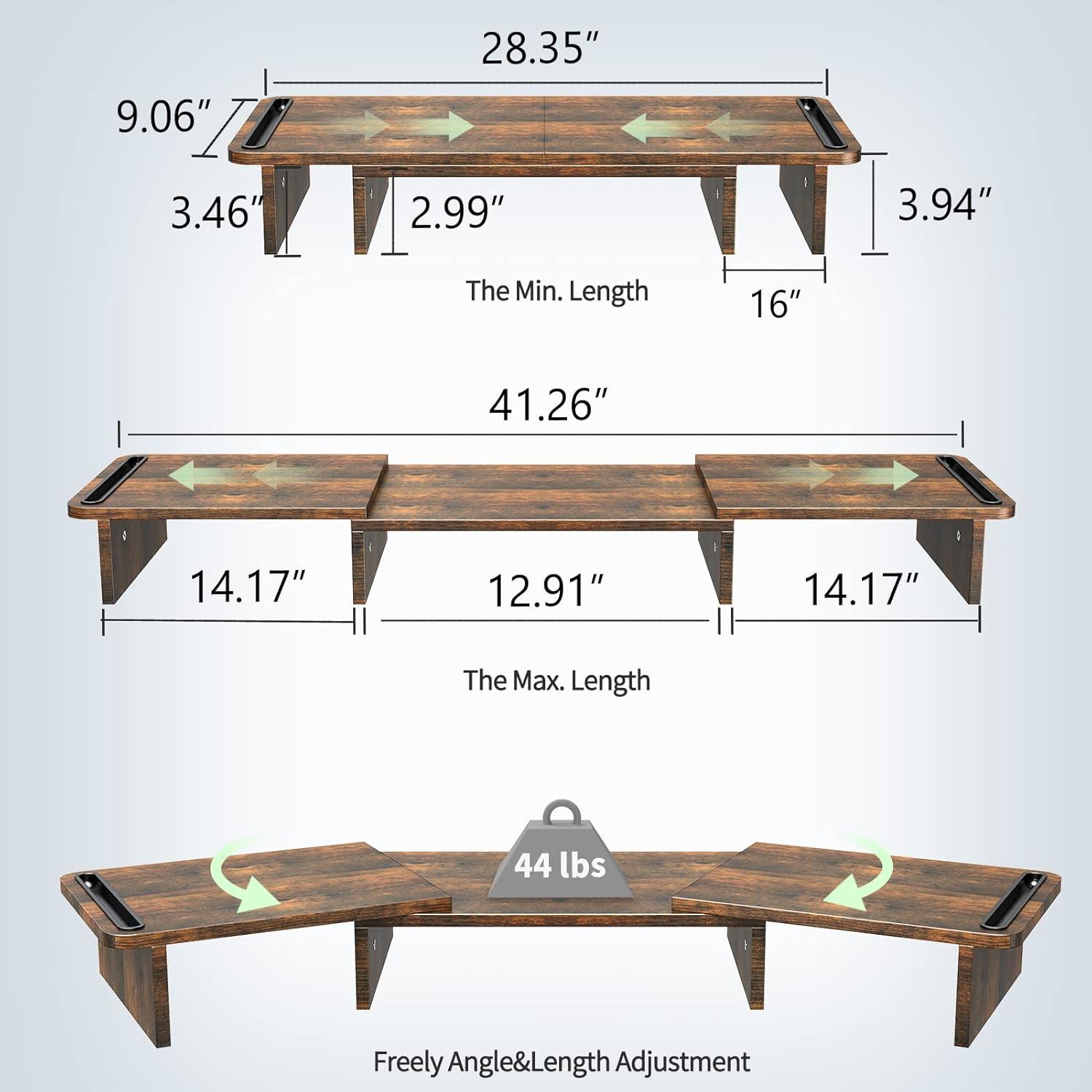 Rust Brown Large Adjustable Wood Dual Monitor Stand Riser