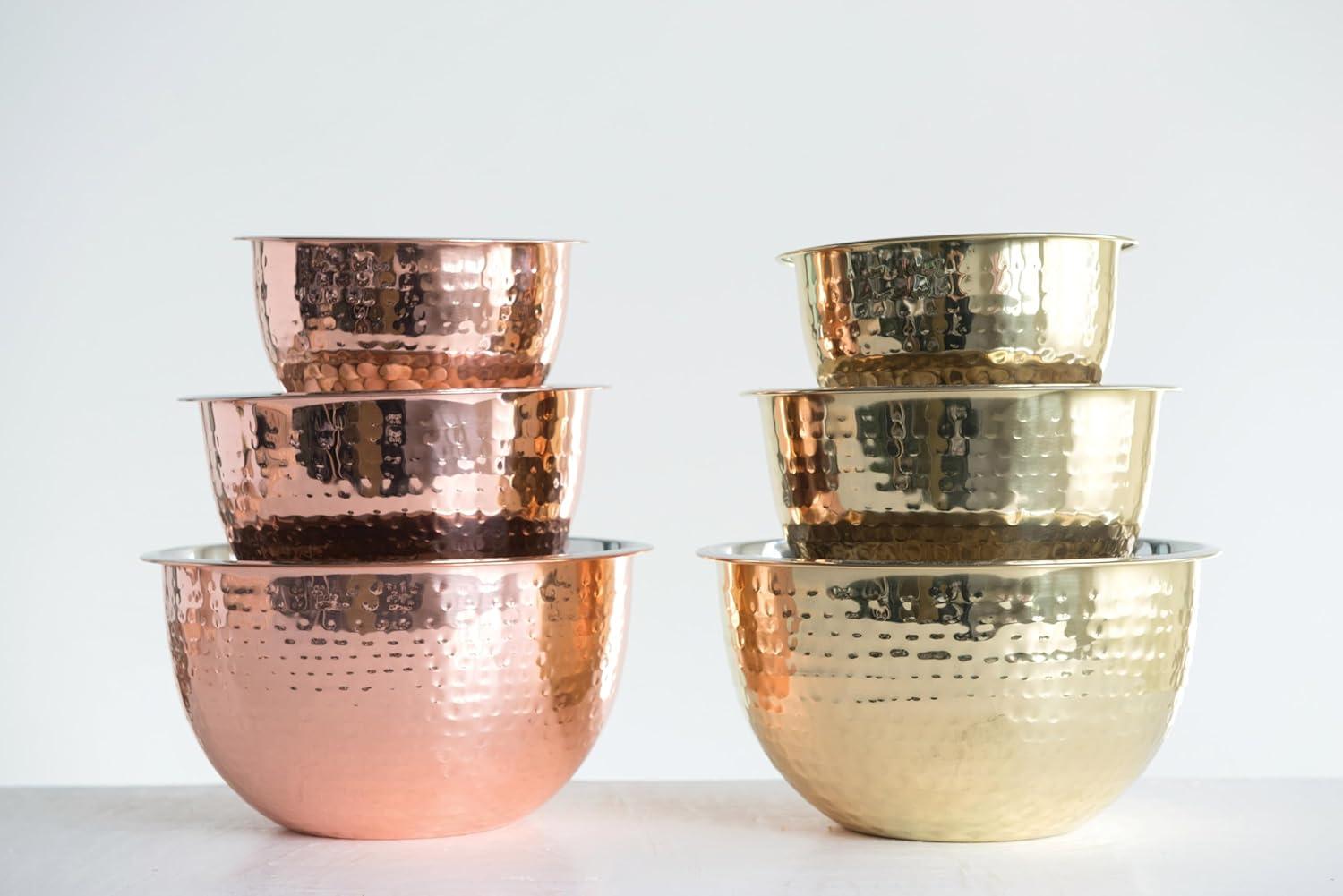 Copper Finish Hammered Stainless Steel Nesting Bowls Set