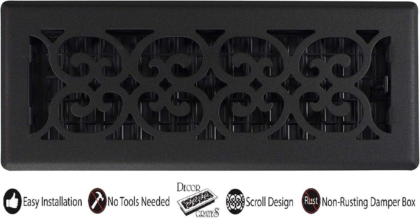 Textured Black Steel Scroll Design Floor Register, 4x12 Inches