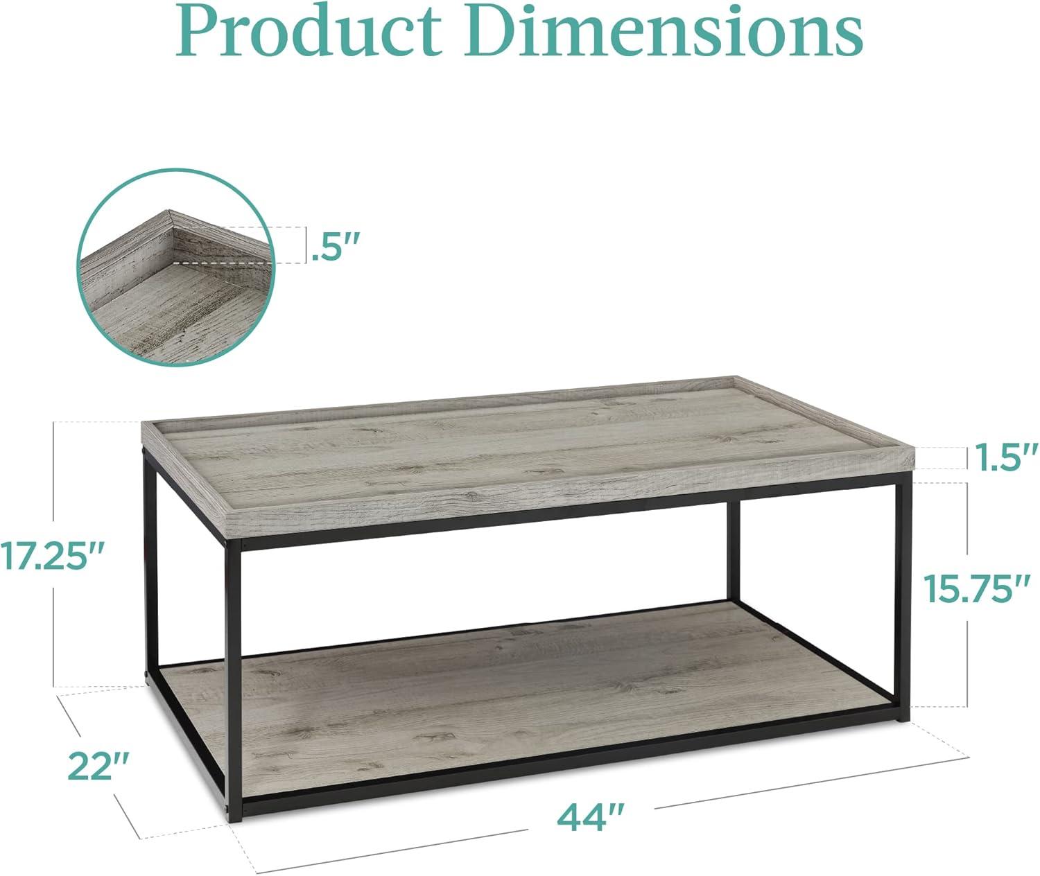 Gray 49.6" Rectangular Metal Frame Coffee Table with Shelf