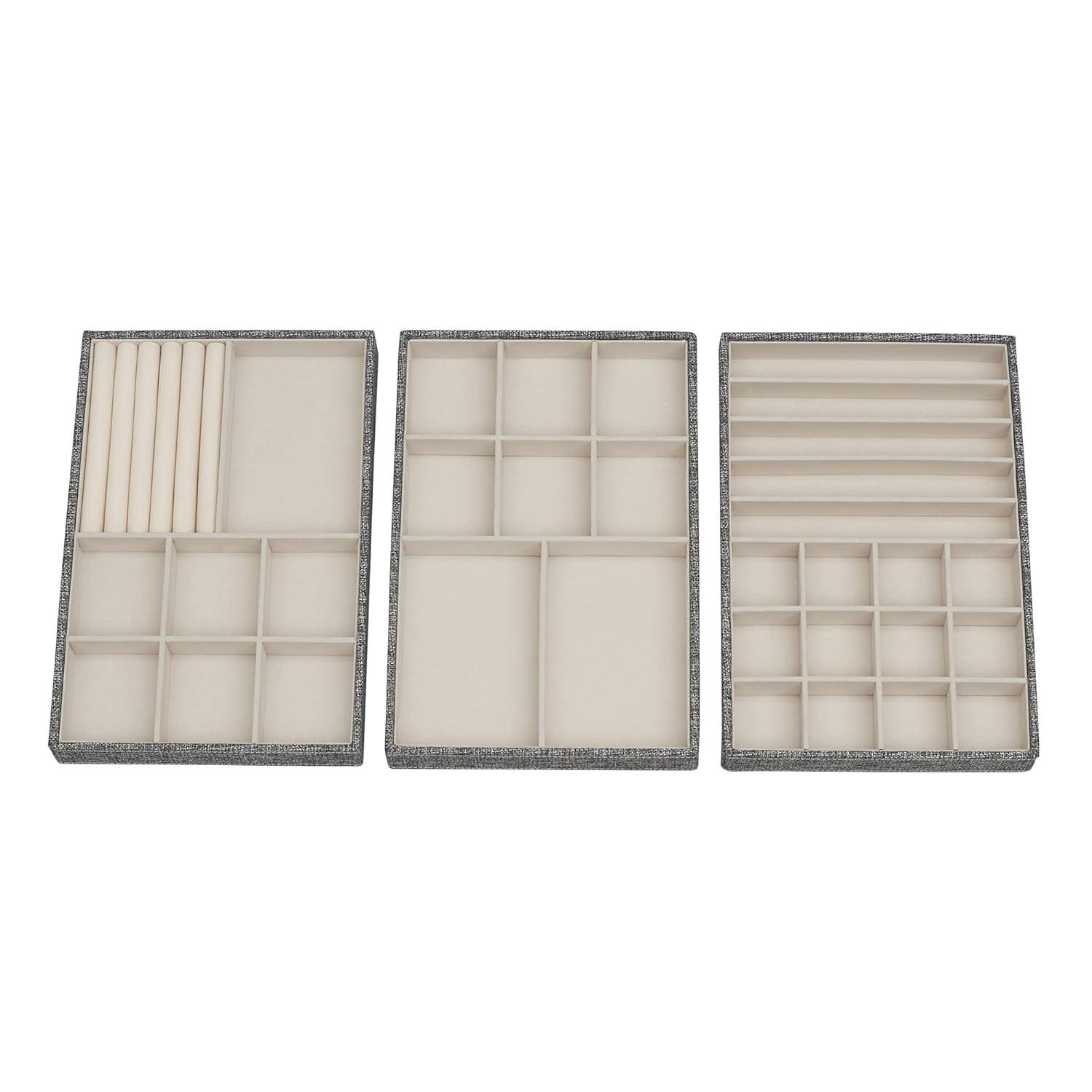 Household Essentials 3pc Stacking Jewelry Trays Graphite Linen: Stackable Jewelry Organizer & Storage, Gray, Adult Use