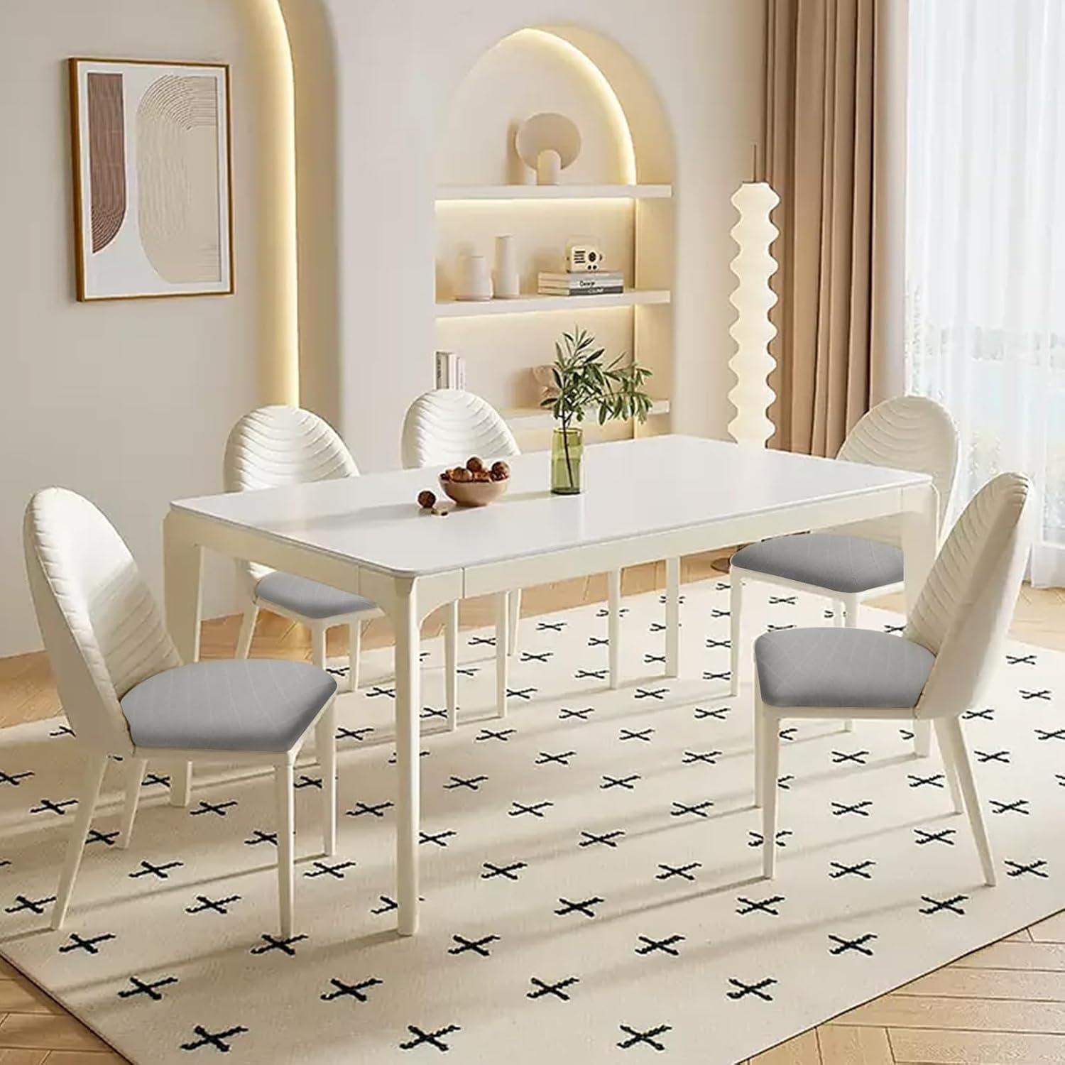 Smiry Dining Chair Seat Covers Stretch Jacquard Chair Slipcover with Ties (Set of 6, Beige)