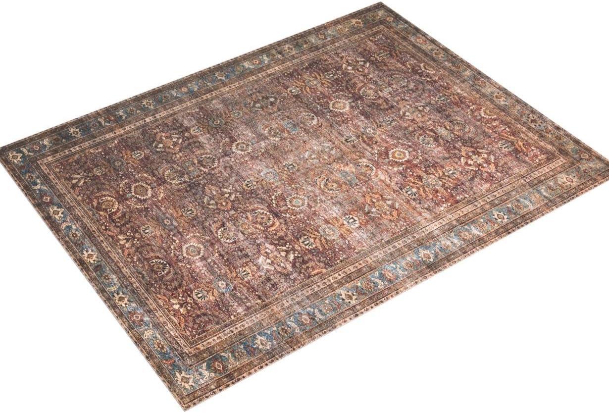 Layla 9' x 12' Blue and Brick Synthetic Area Rug