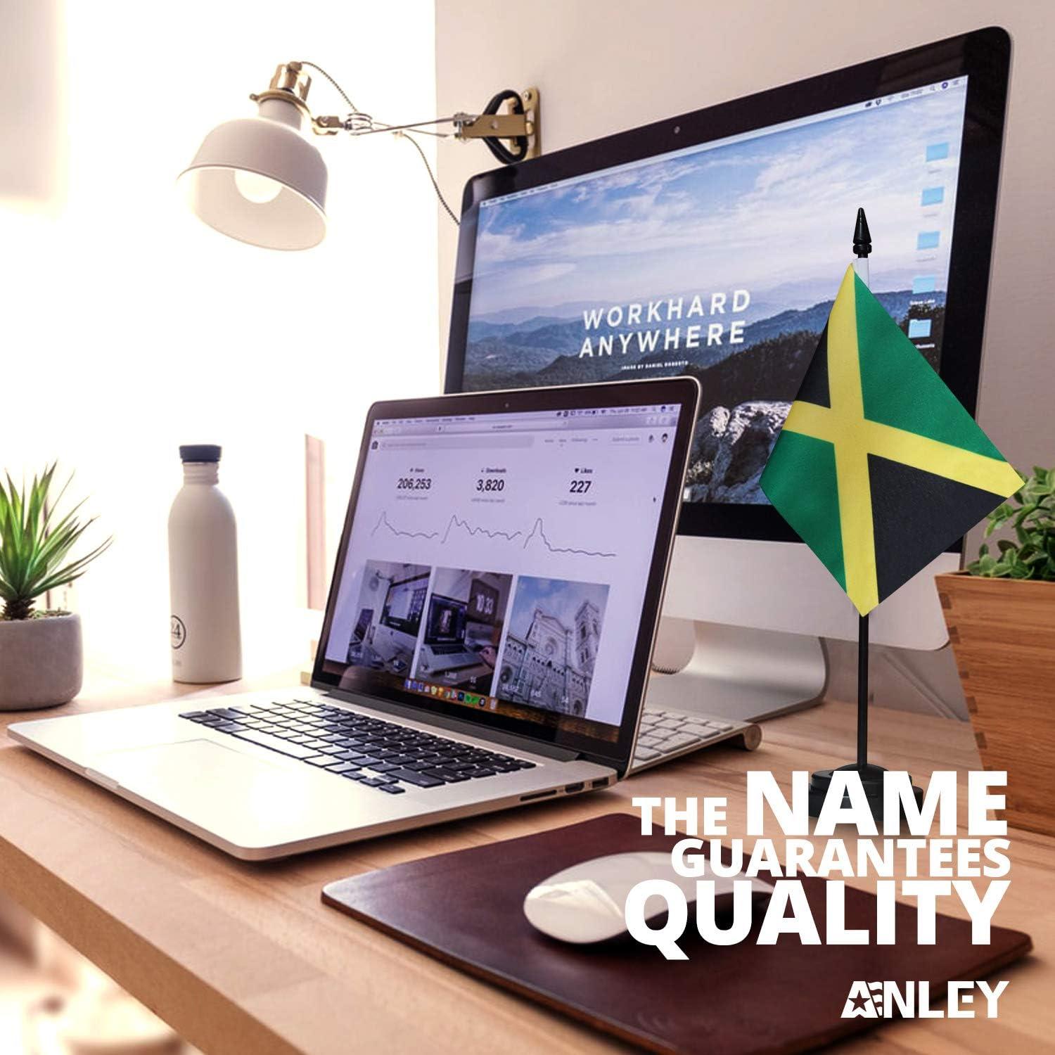 ANLEY Jamaica Deluxe Desk Flag Set - 6 in x 4 in Miniature Jamaican Desktop Flag