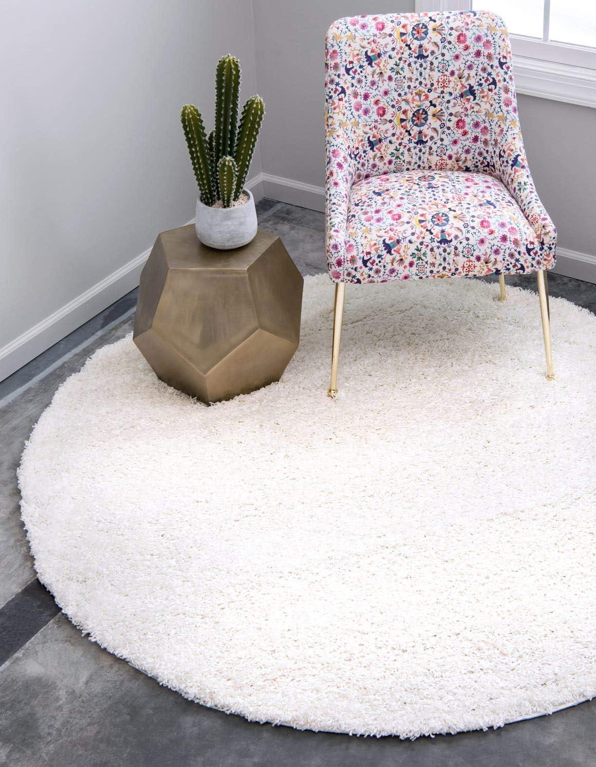 Snow White Round Shag Rug, 6' Easy Care Synthetic