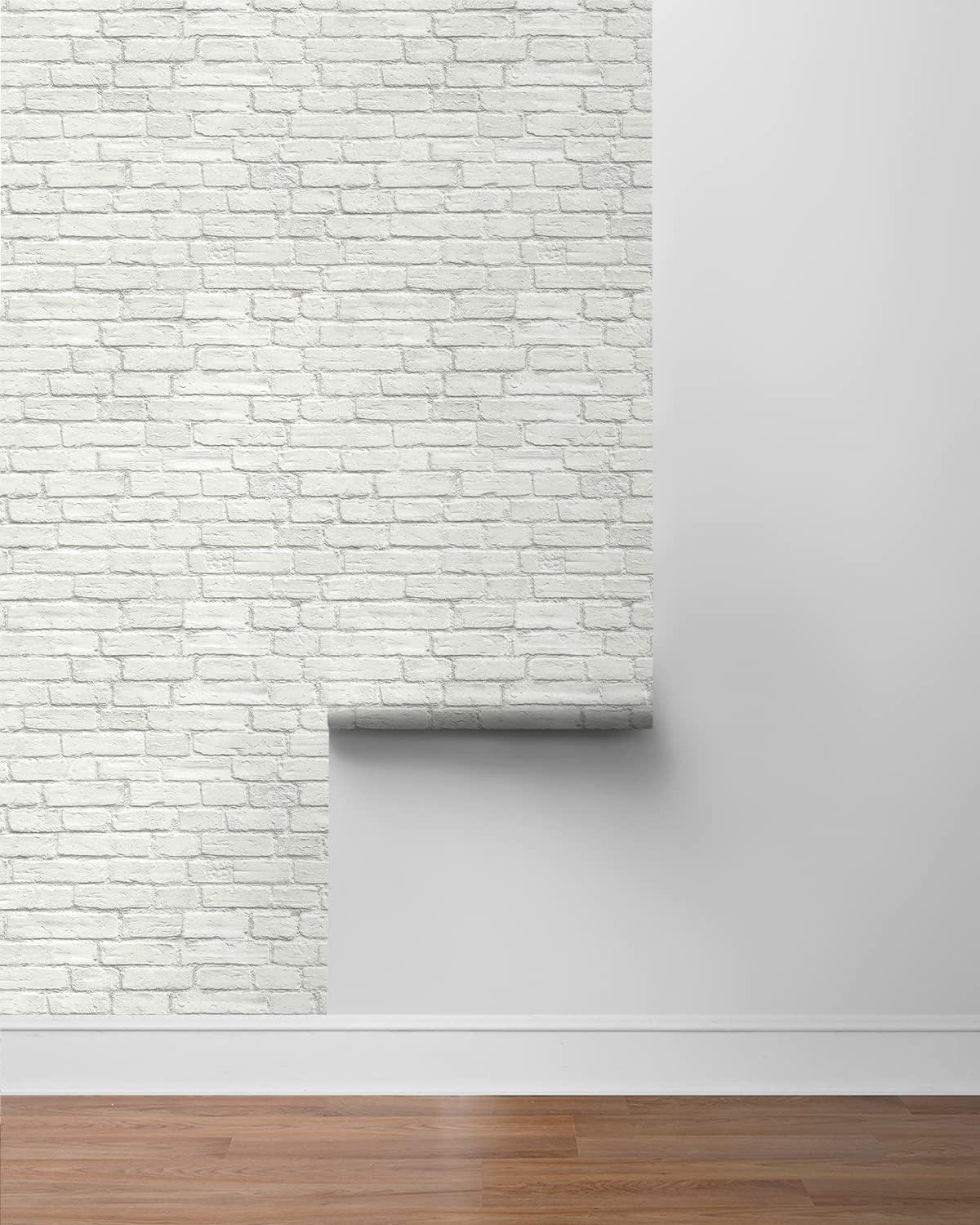 Off-White Vinyl Coated Faux Brick Pre-Pasted Wallpaper Roll