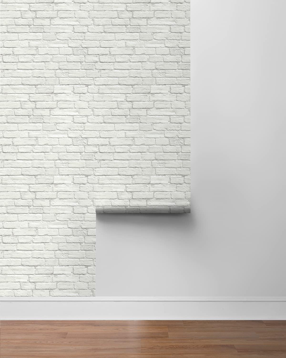 Off-White Vinyl Coated Faux Brick Pre-Pasted Wallpaper Roll