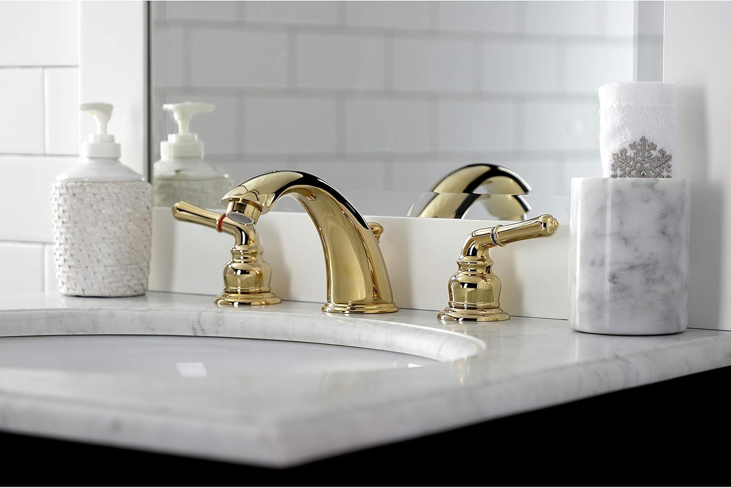 Kingston Brass KB962B Kingston Brass Magellan Two-Handle 3-Hole Deck Mount Widespread Bathroom Faucet with Brass Pop-Up Drain