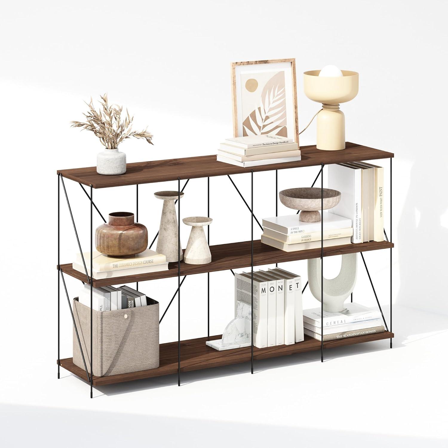 Furinno Wire 3-Tier Industrial Style Metal Frame Display Shelf, 47 Wide, Walnut Cove