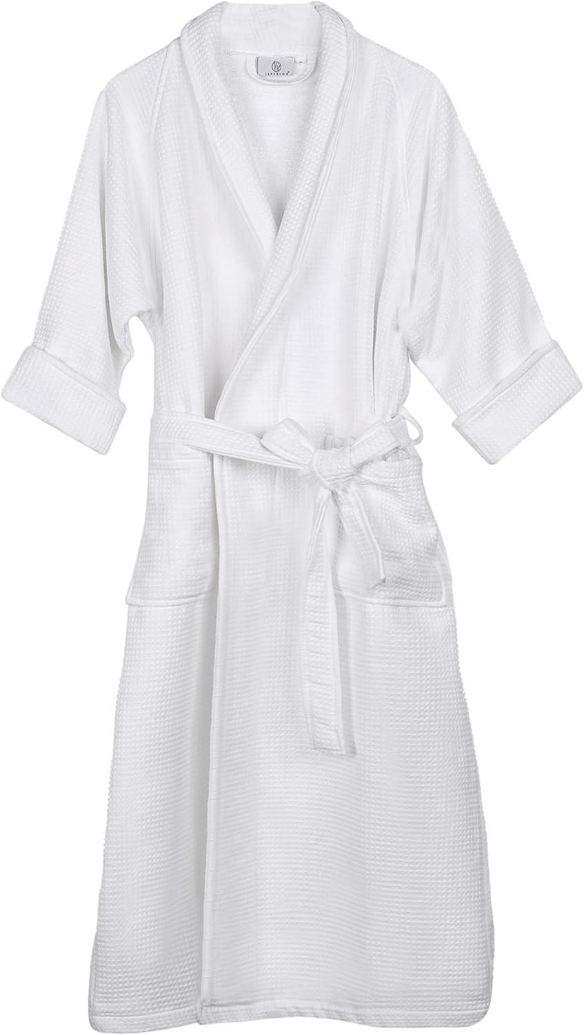 Superior Waffle Cotton Unisex Soft Adult Bath Robe, Small, White